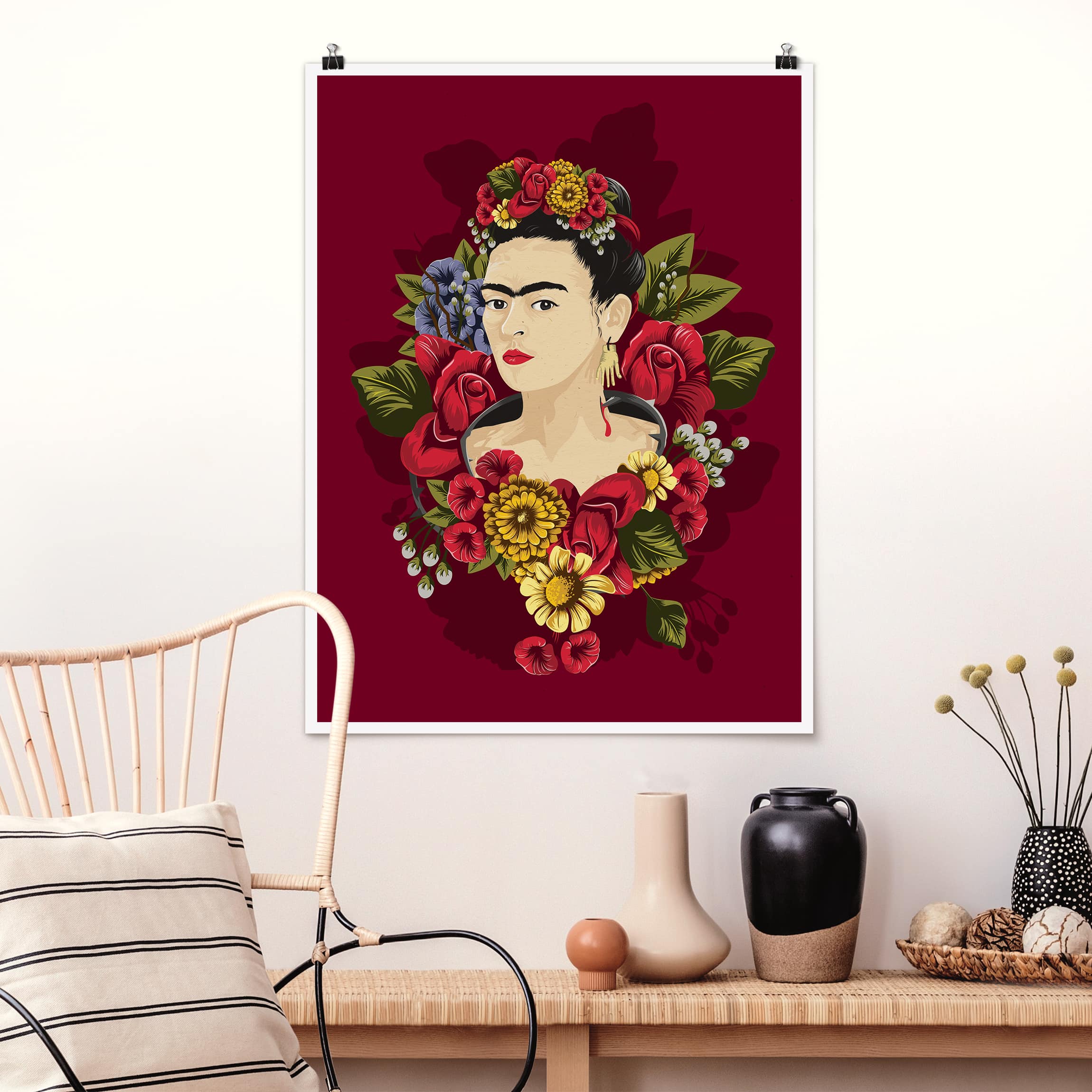 Poster - Hochformat Frida Kahlo - Rosen