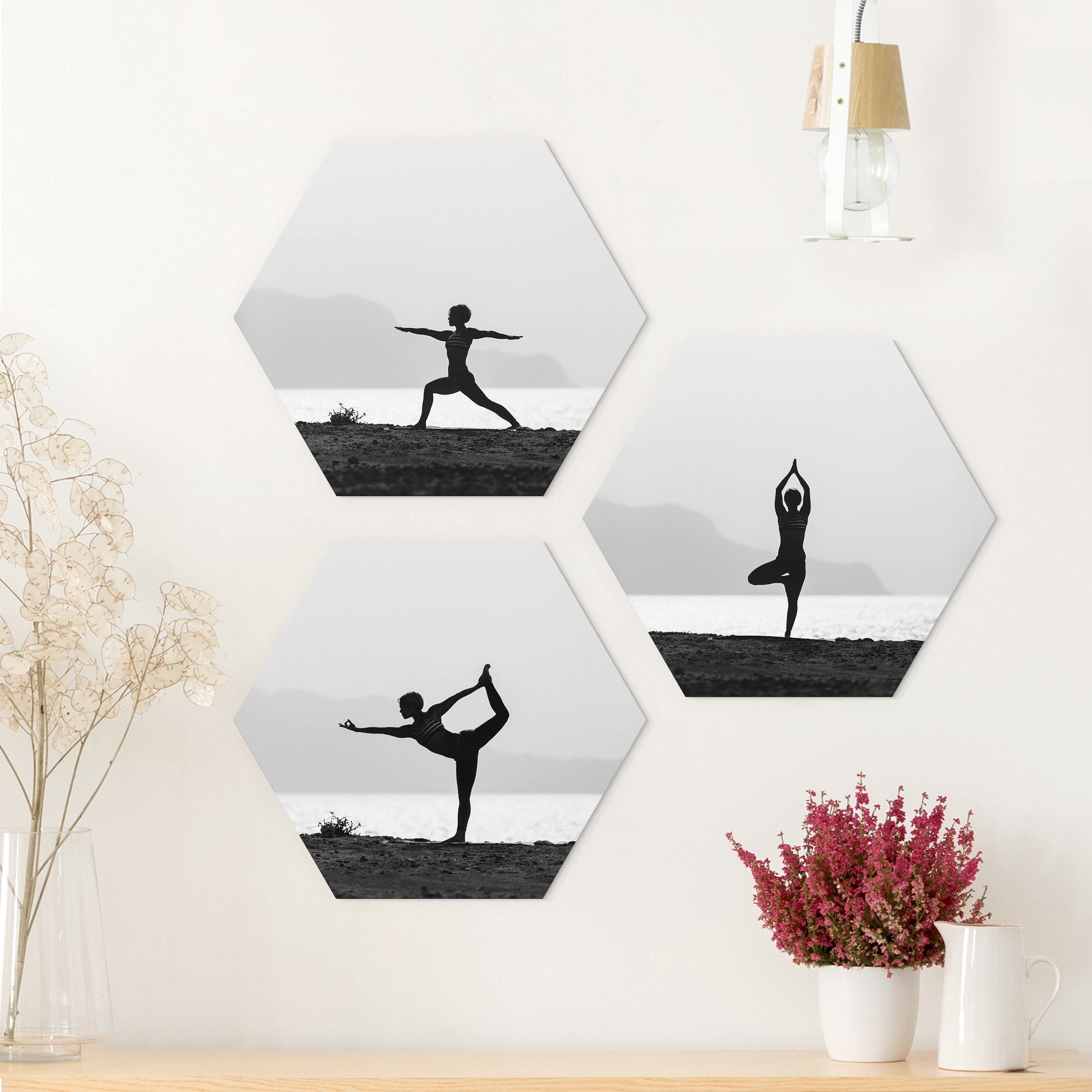 3-teiliges Hexagon-Forexbild Yoga Trio