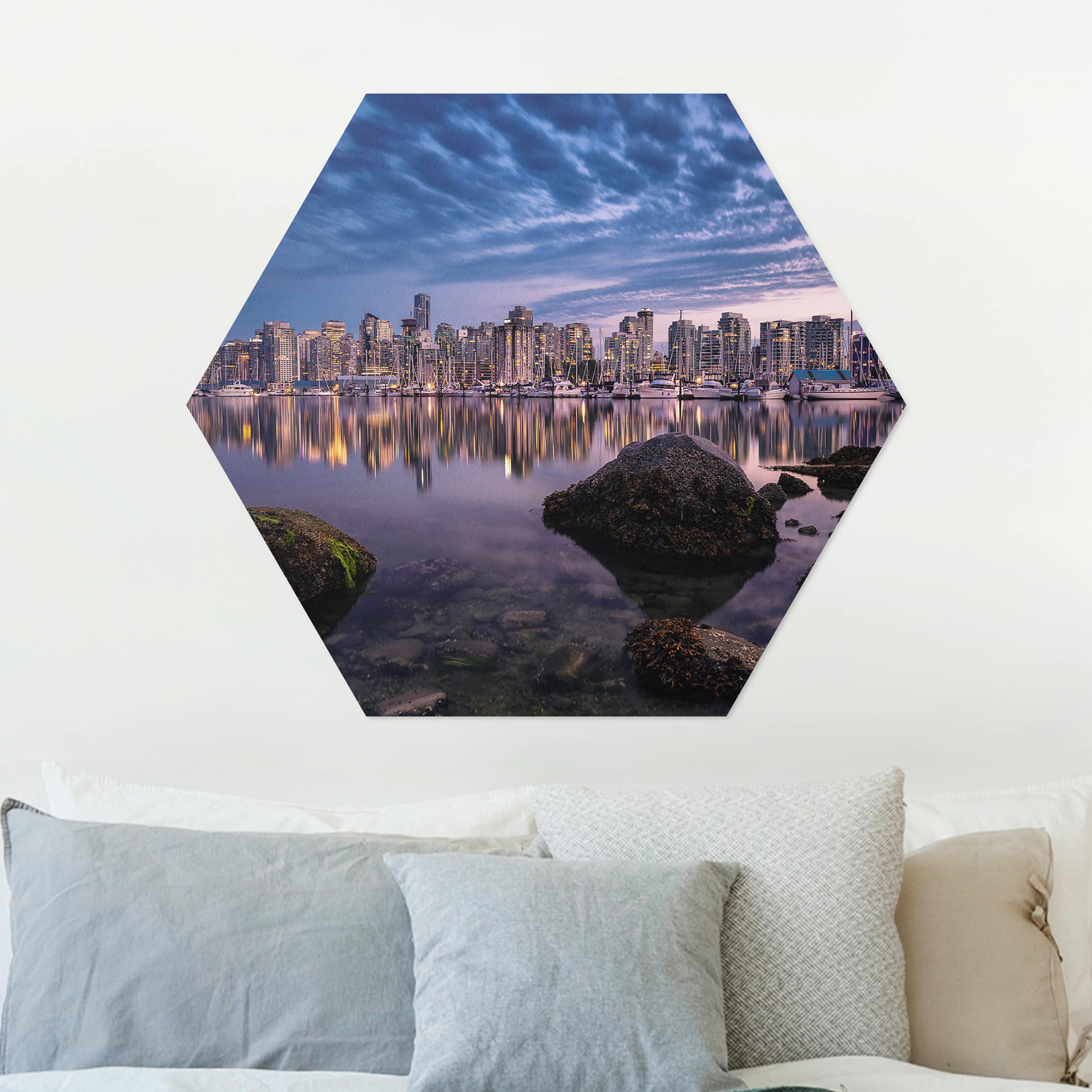 Hexagon-Alu-Dibond Bild Vancouver im Sonnenuntergang