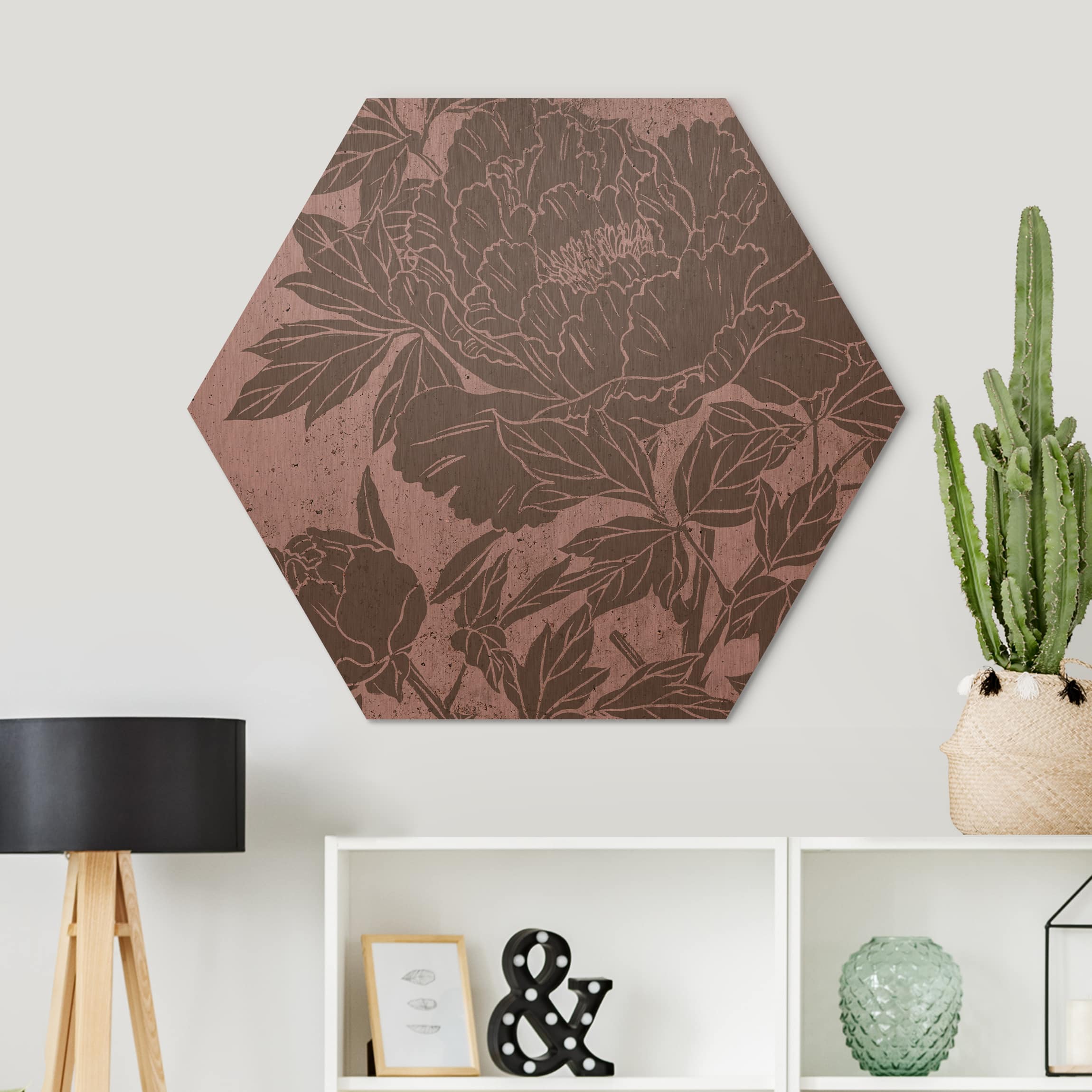 Hexagon-Alu-Dibond Bild Blühende Pfingstrose II