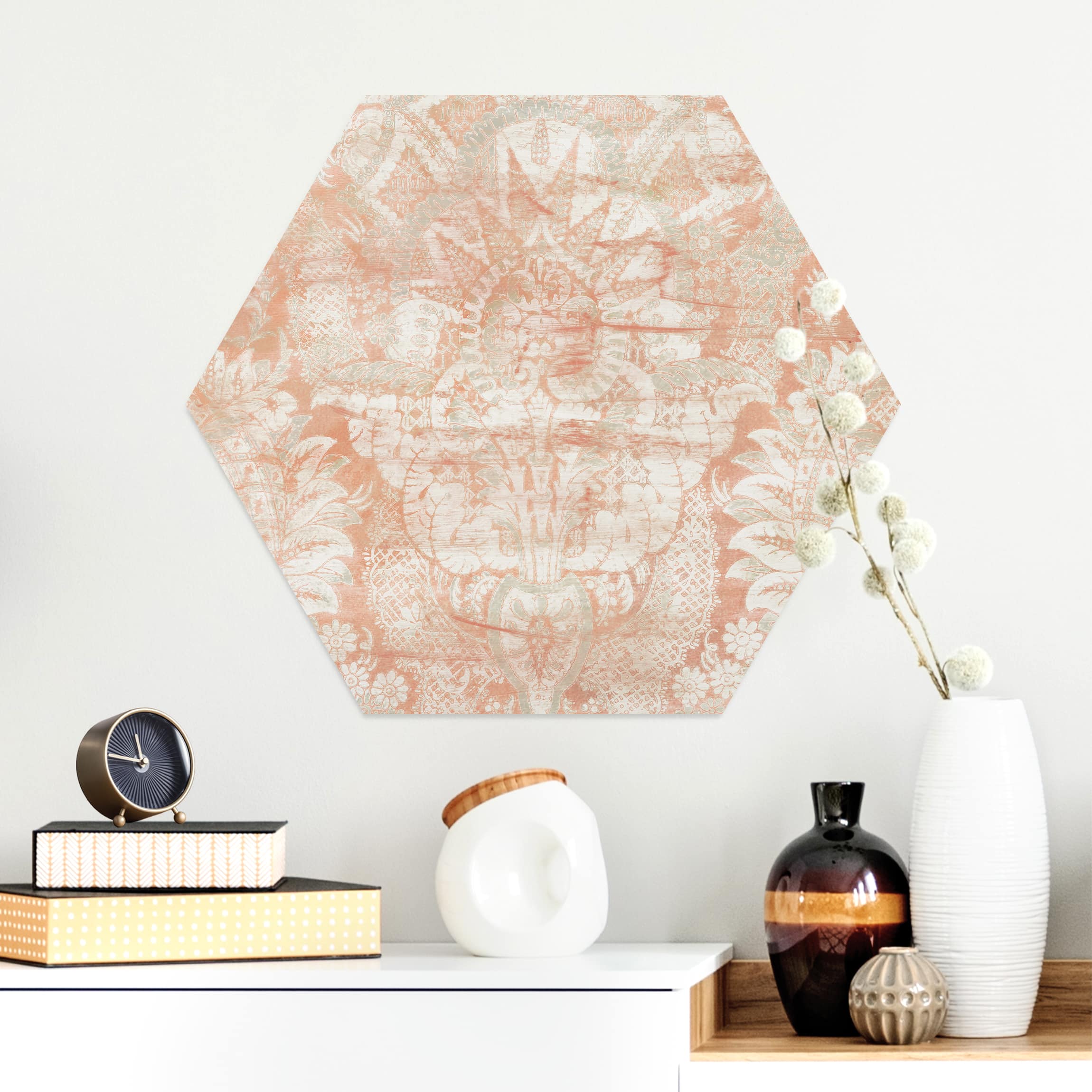 Hexagon-Alu-Dibond Bild Ornamentgewebe I