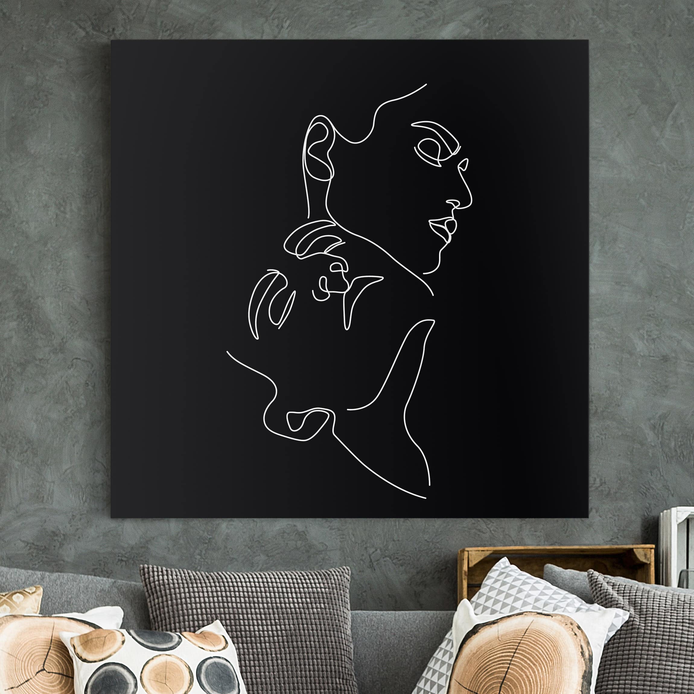 Leinwandbild - Quadrat Line Art Frauen Gesichter Schwarz