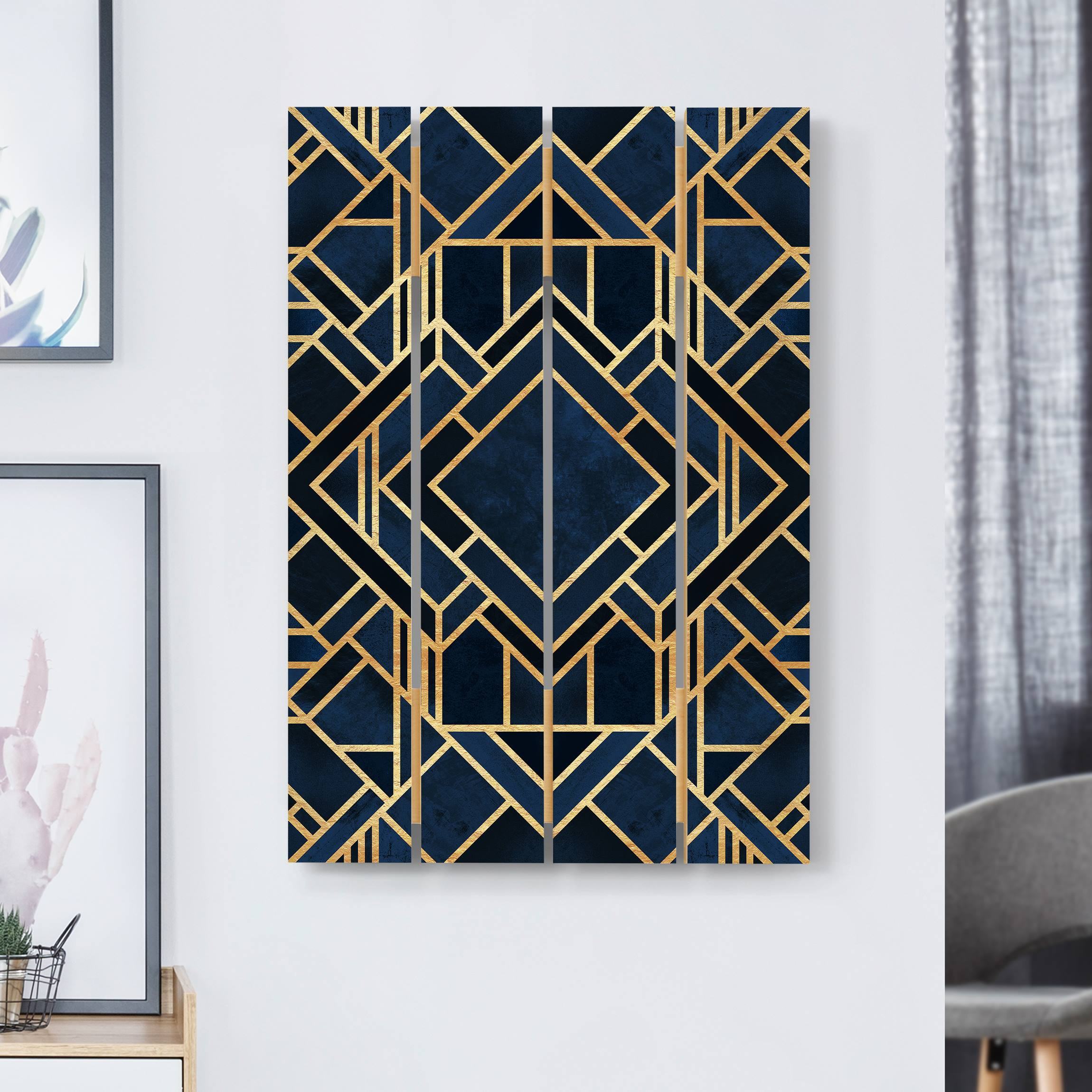 Holzbild Plankenoptik Art Deco Gold