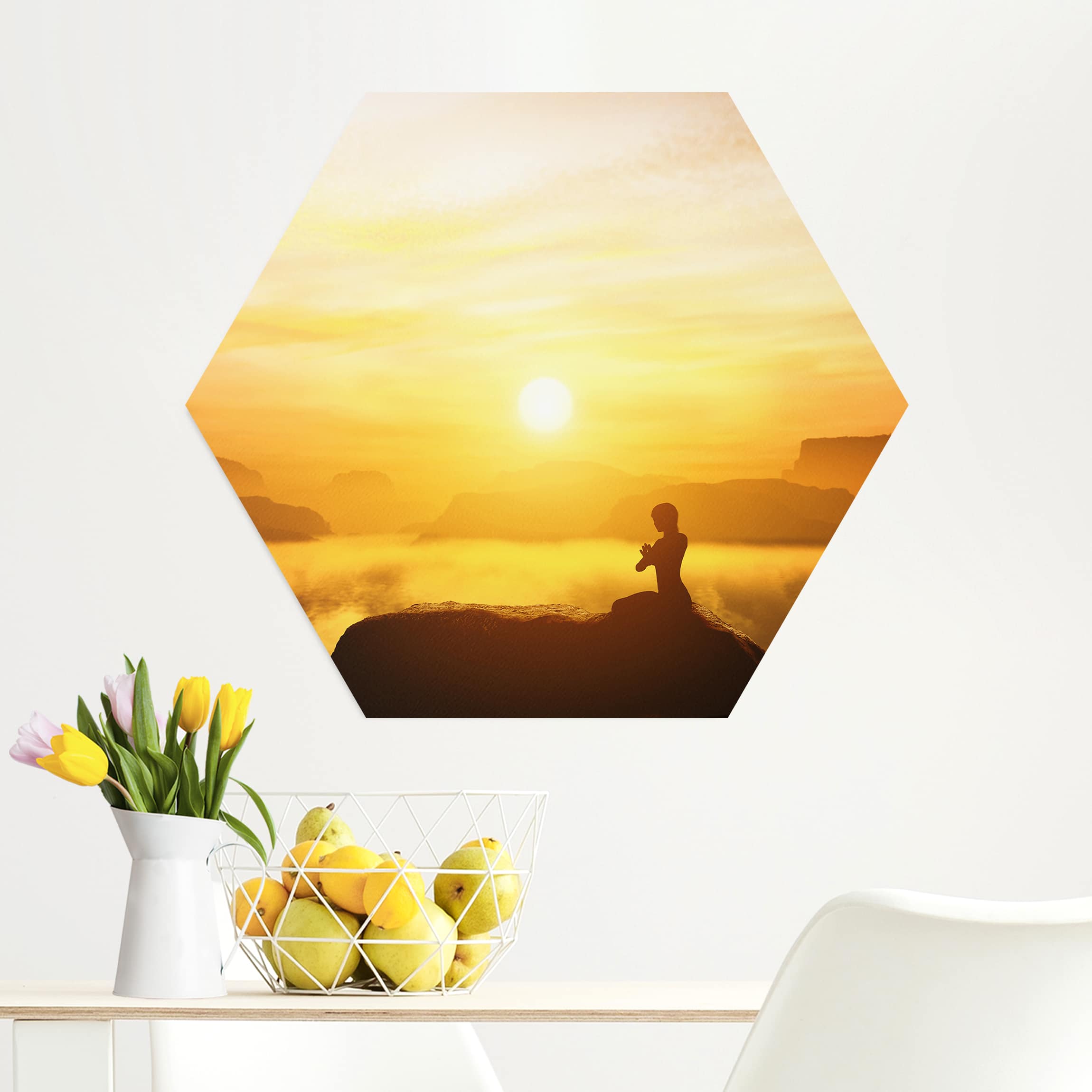 Hexagon-Alu-Dibond Bild Yoga Meditation