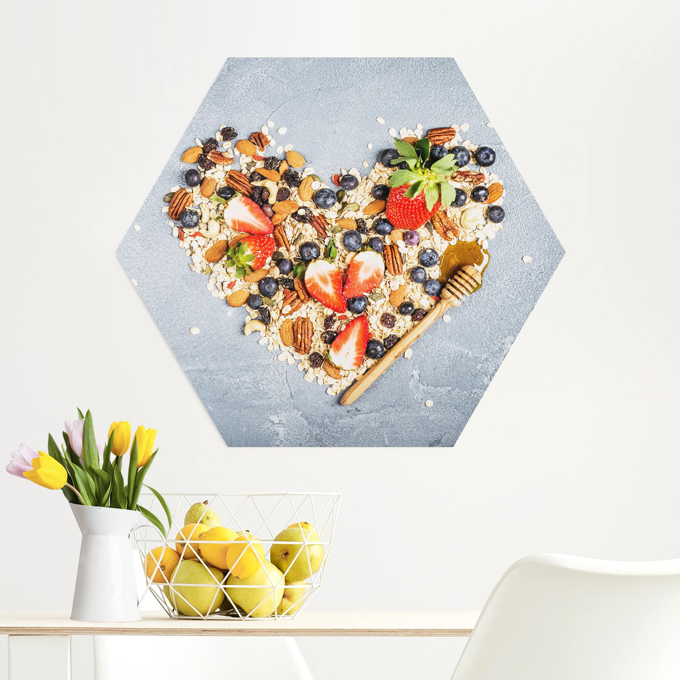 Hexagon-Alu-Dibond Bild Müsliherz