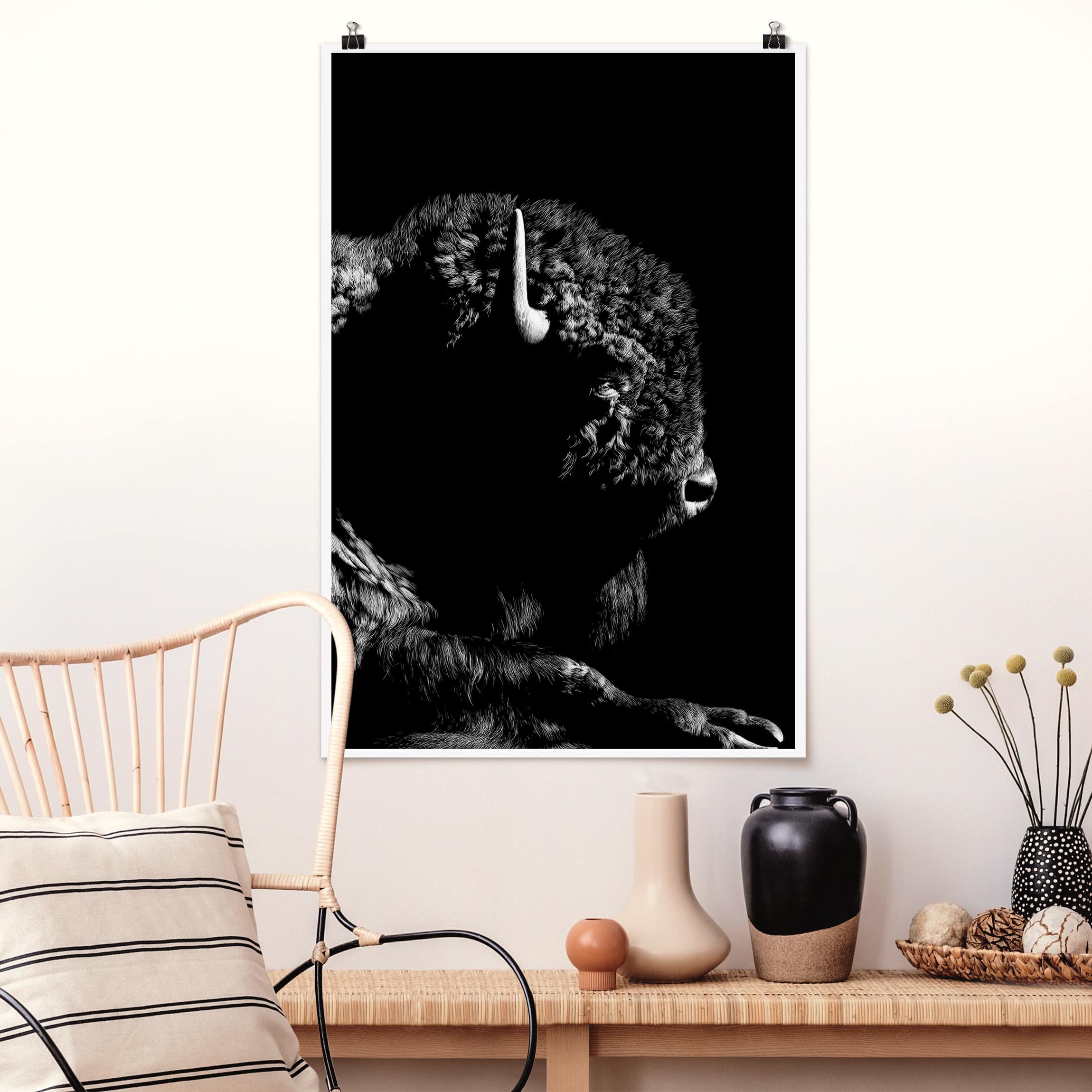 Poster - Hochformat Bison vor Schwarz
