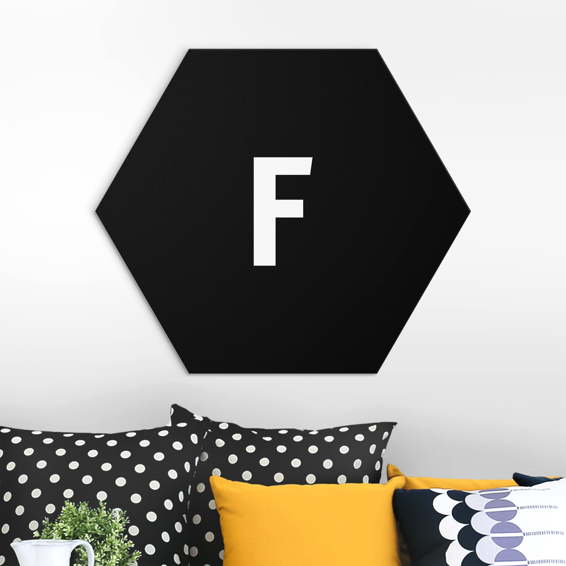 Hexagon-Alu-Dibond Bild Buchstabe Schwarz F