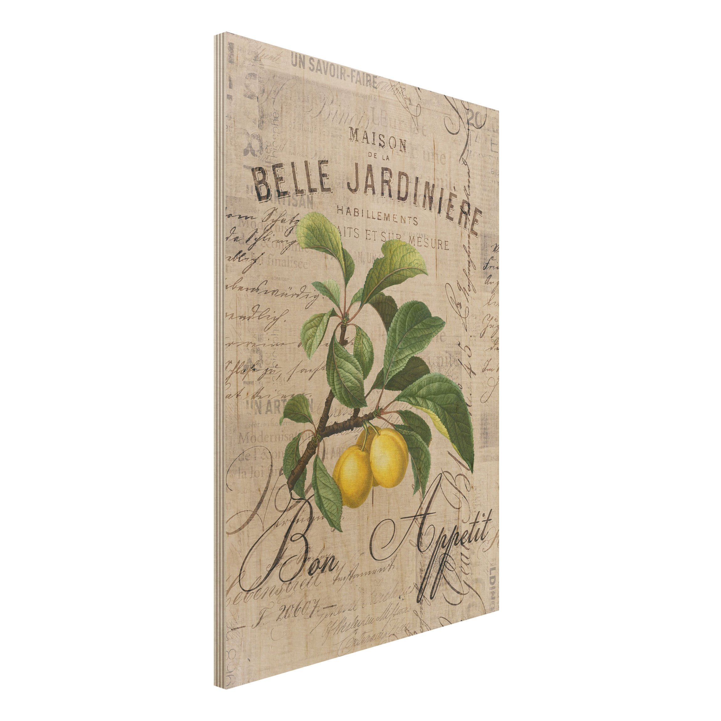 Holzbild - Hochformat 2:3 Shabby Chic Collage - Pflaumen