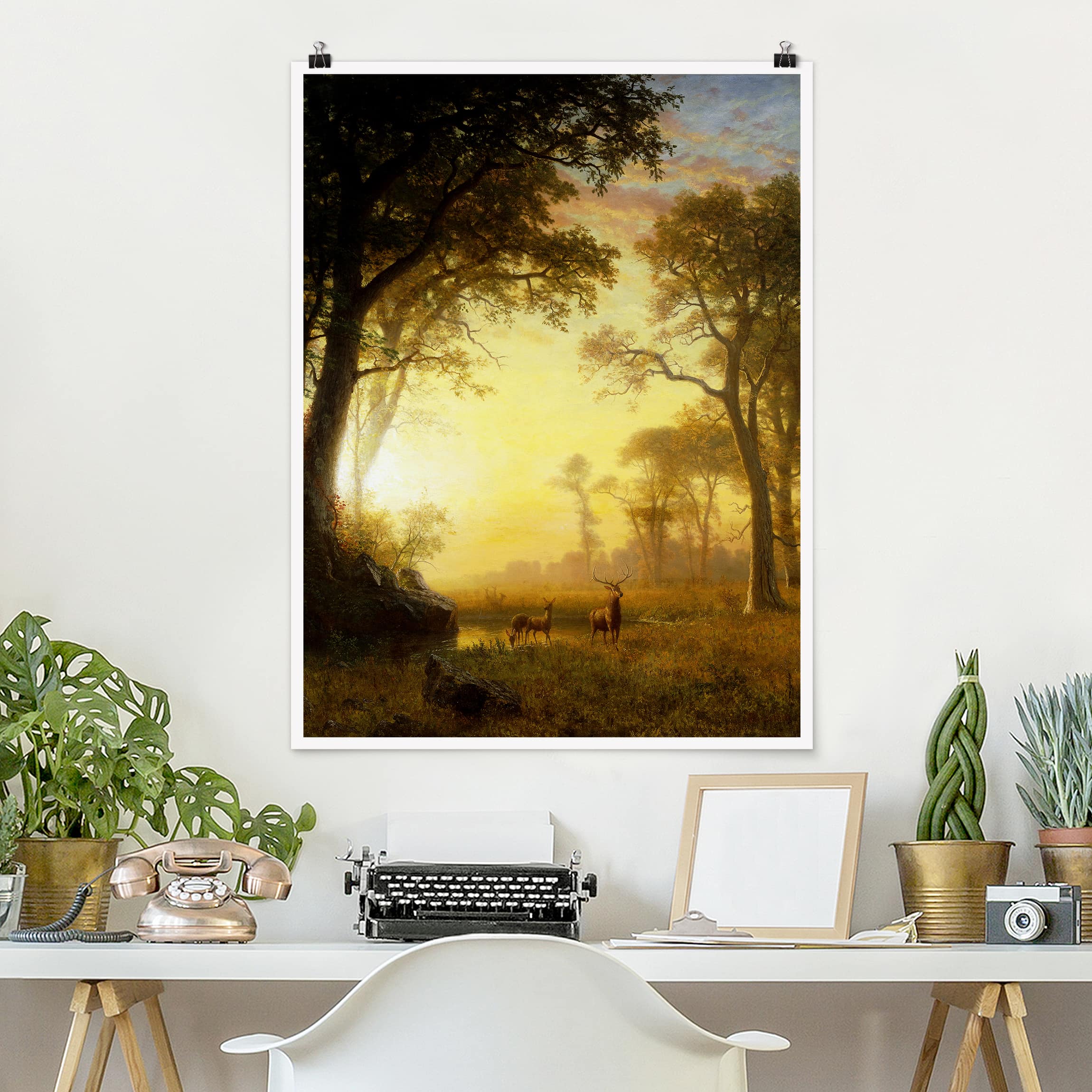 Poster - Hochformat Albert Bierstadt - Sonnenbeschienene Lichtung