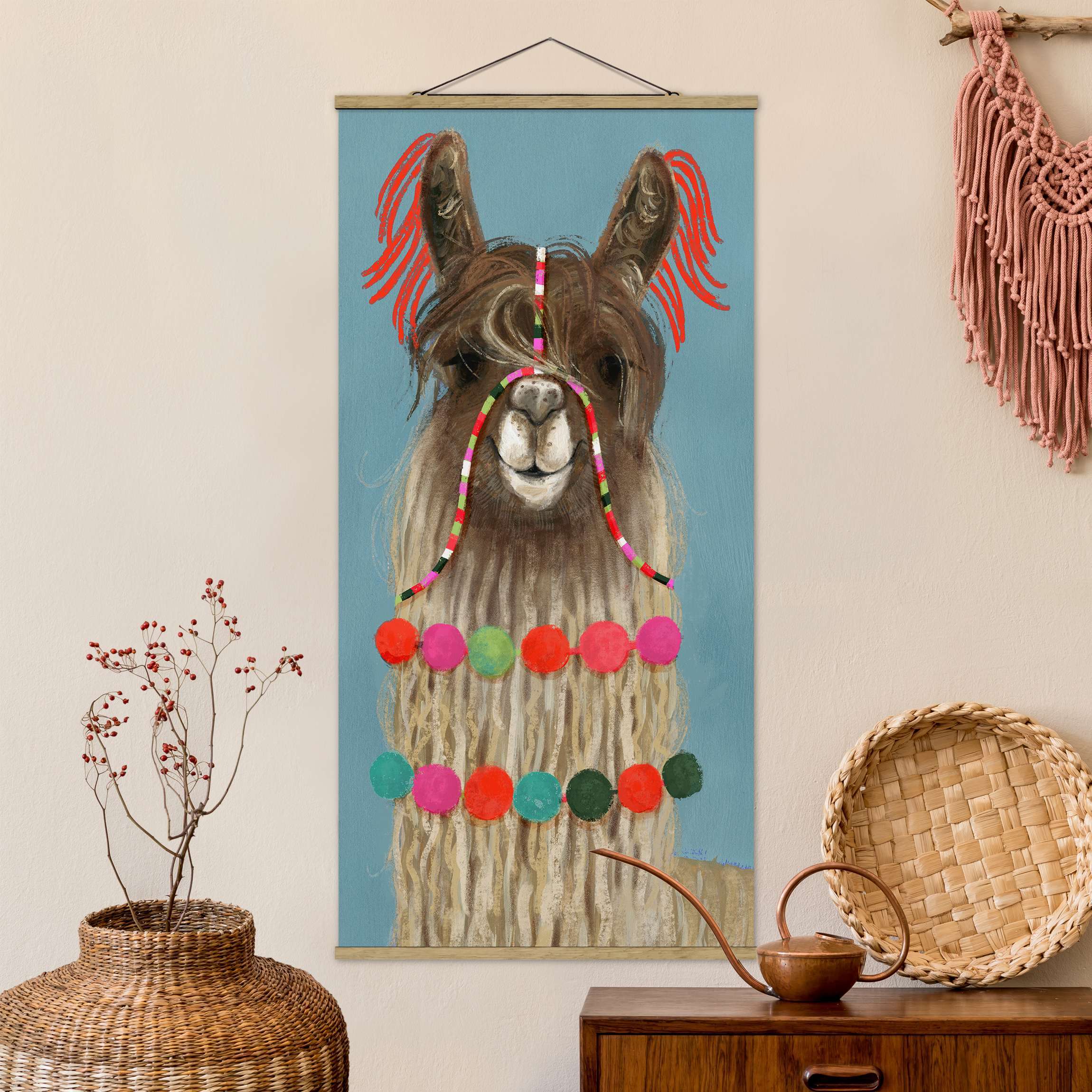 Stoffbild - Hochformat Lama mit Schmuck I