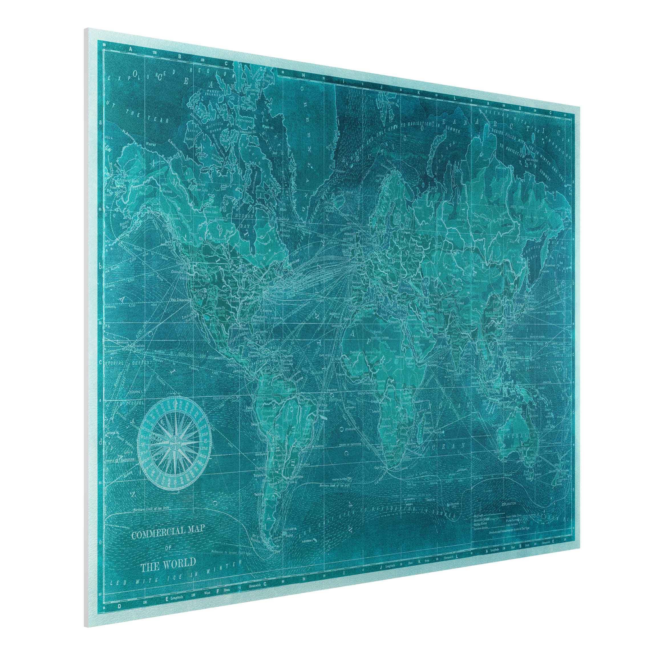 Forexbild - Querformat Vintage Weltkarte Azurblau