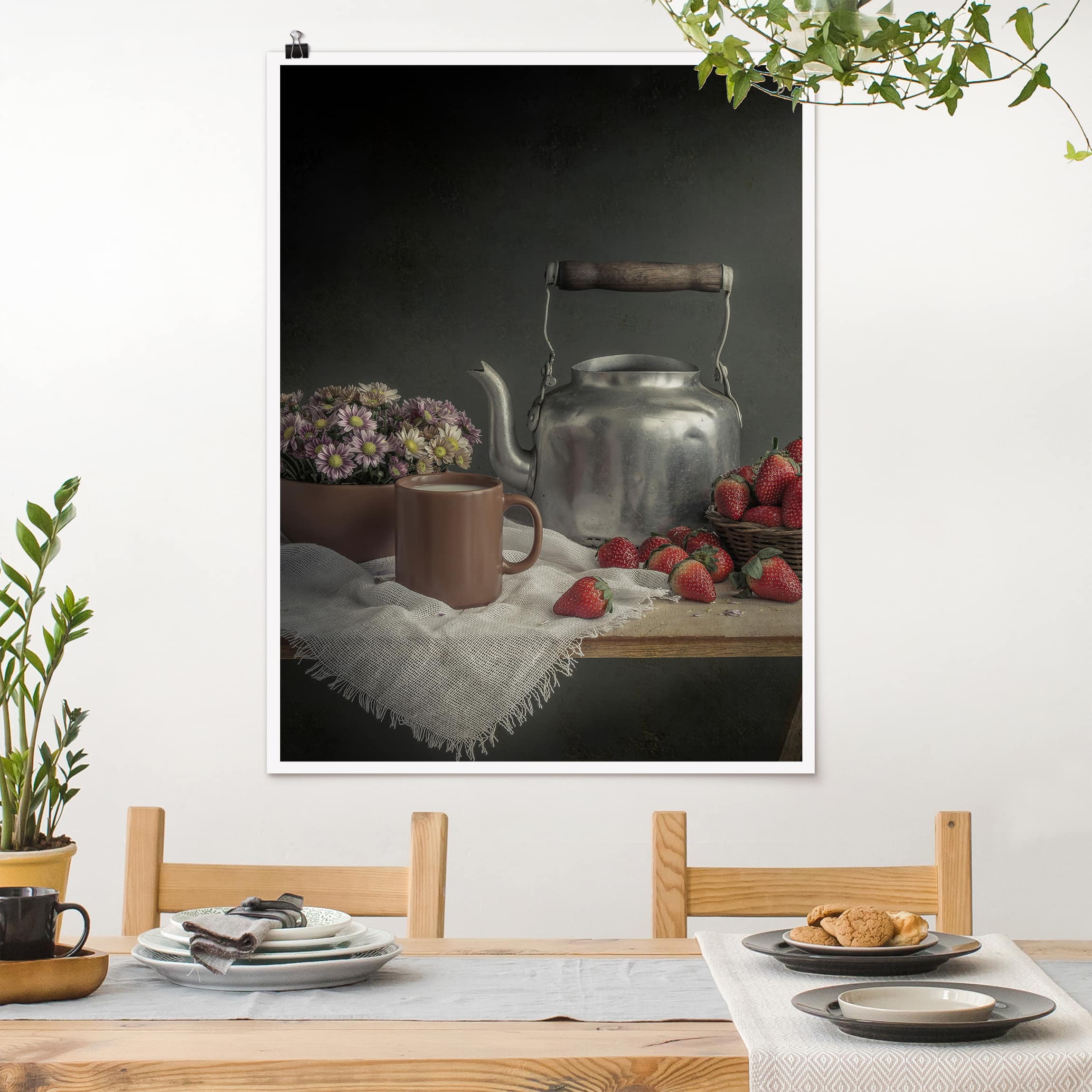 Poster Küche Stillleben mit Erdbeeren