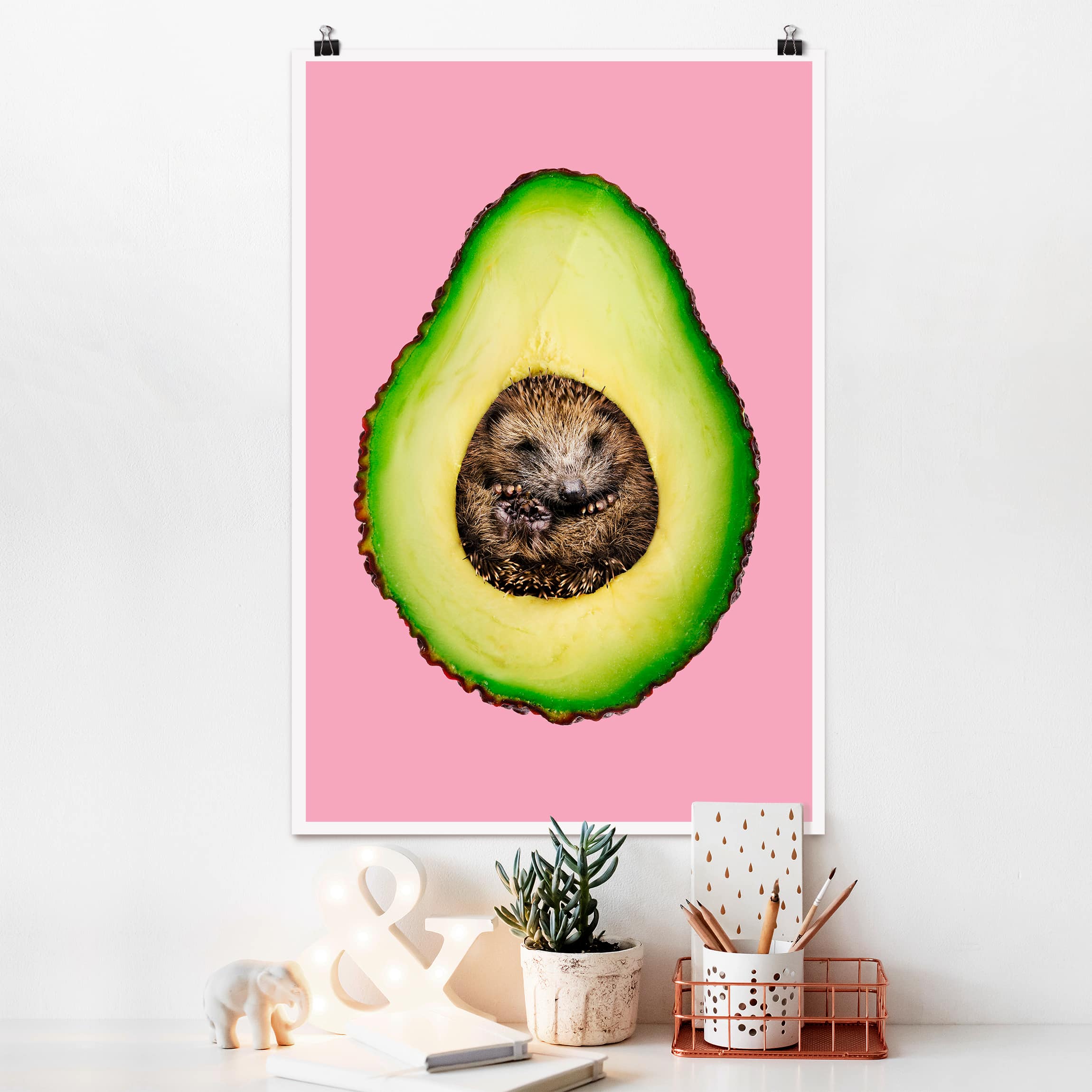 Poster - Hochformat Avocado mit Igel