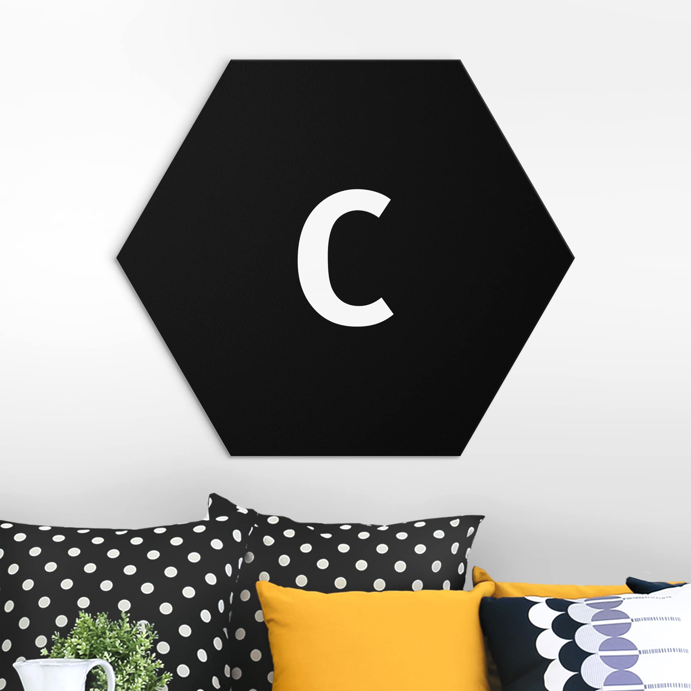 Hexagon-Alu-Dibond Bild Buchstabe Schwarz C