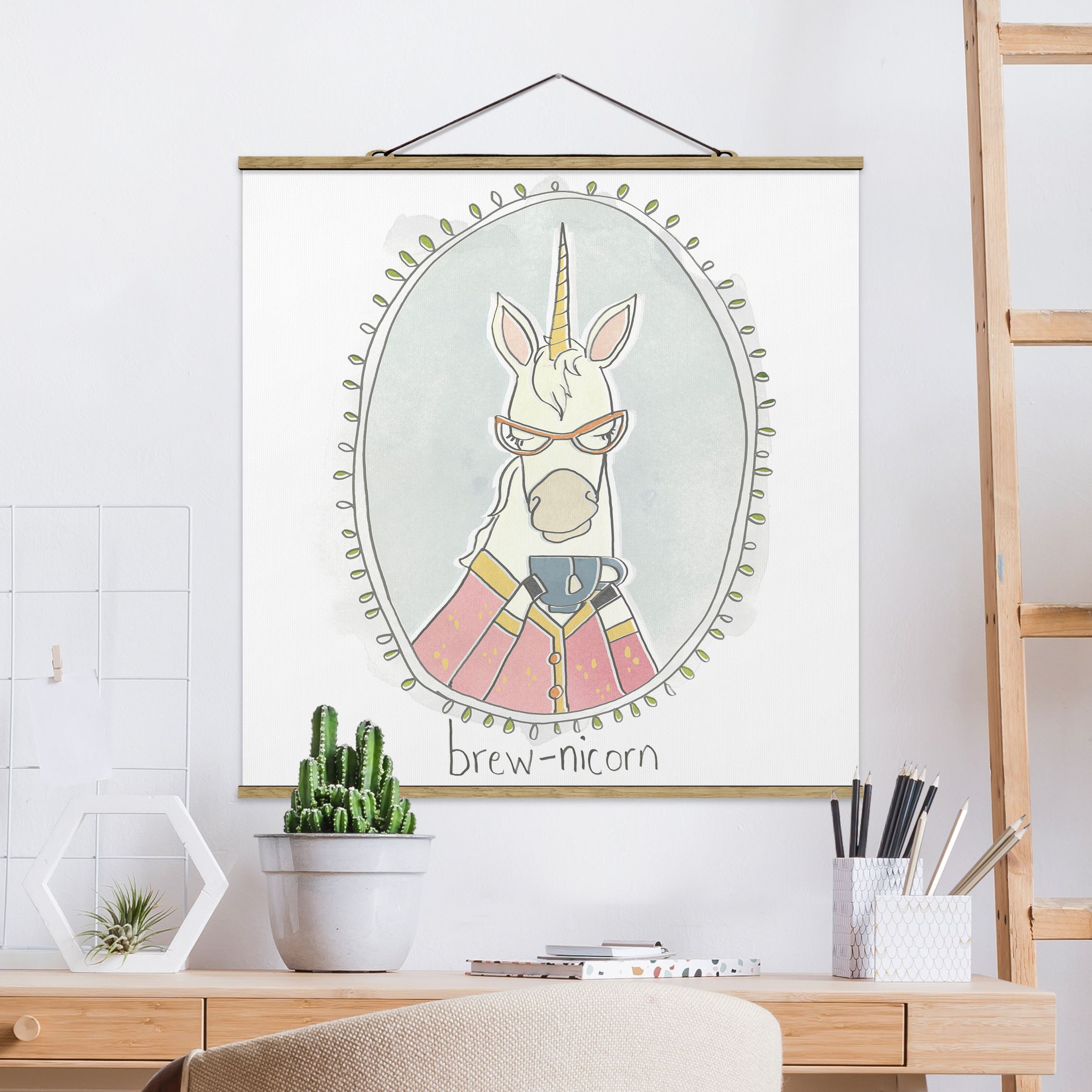 Stoffbild - Quadrat Koffeinhaltiges Einhorn