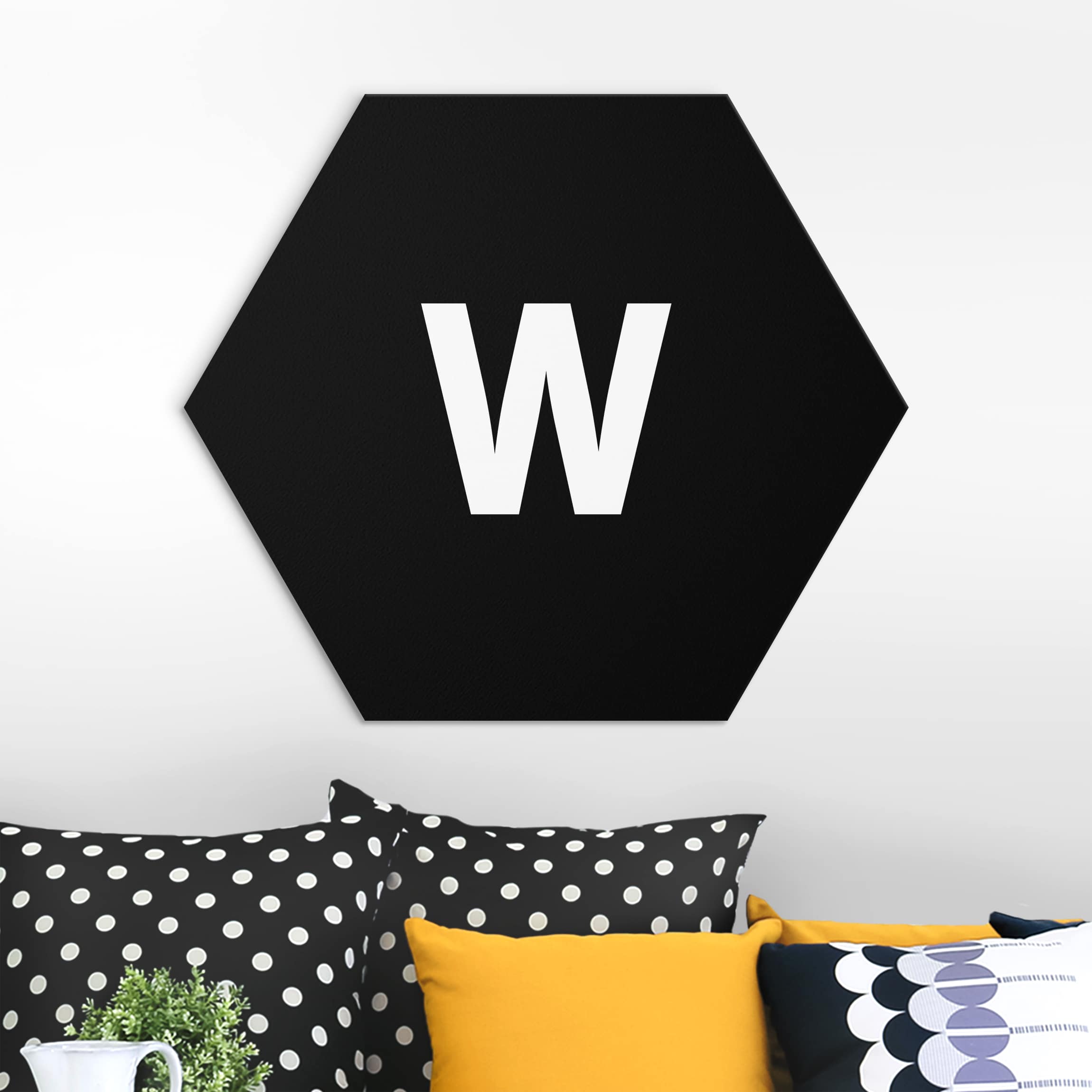 Hexagon-Alu-Dibond Bild Buchstabe Schwarz W