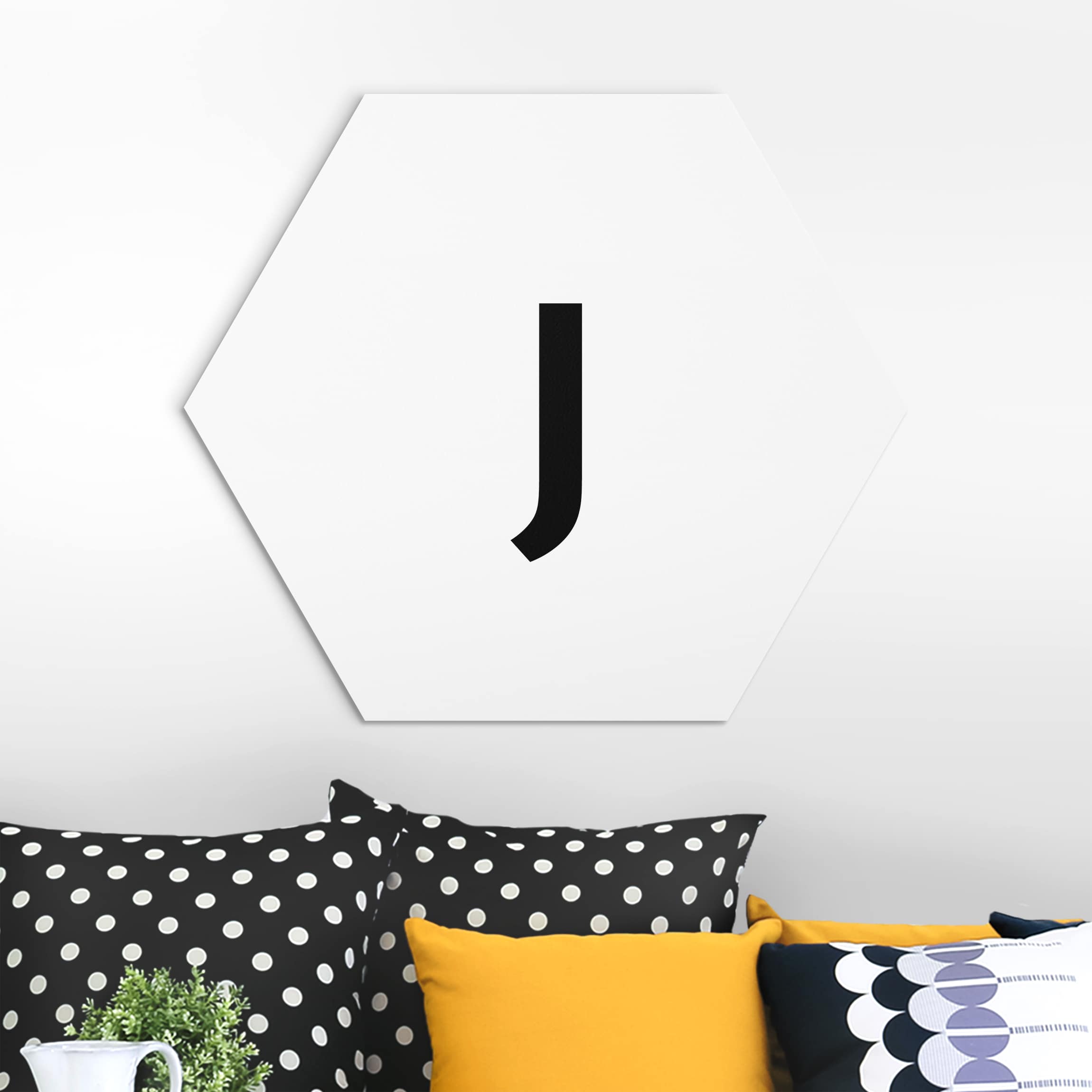 Hexagon-Alu-Dibond Bild Buchstabe Weiß J