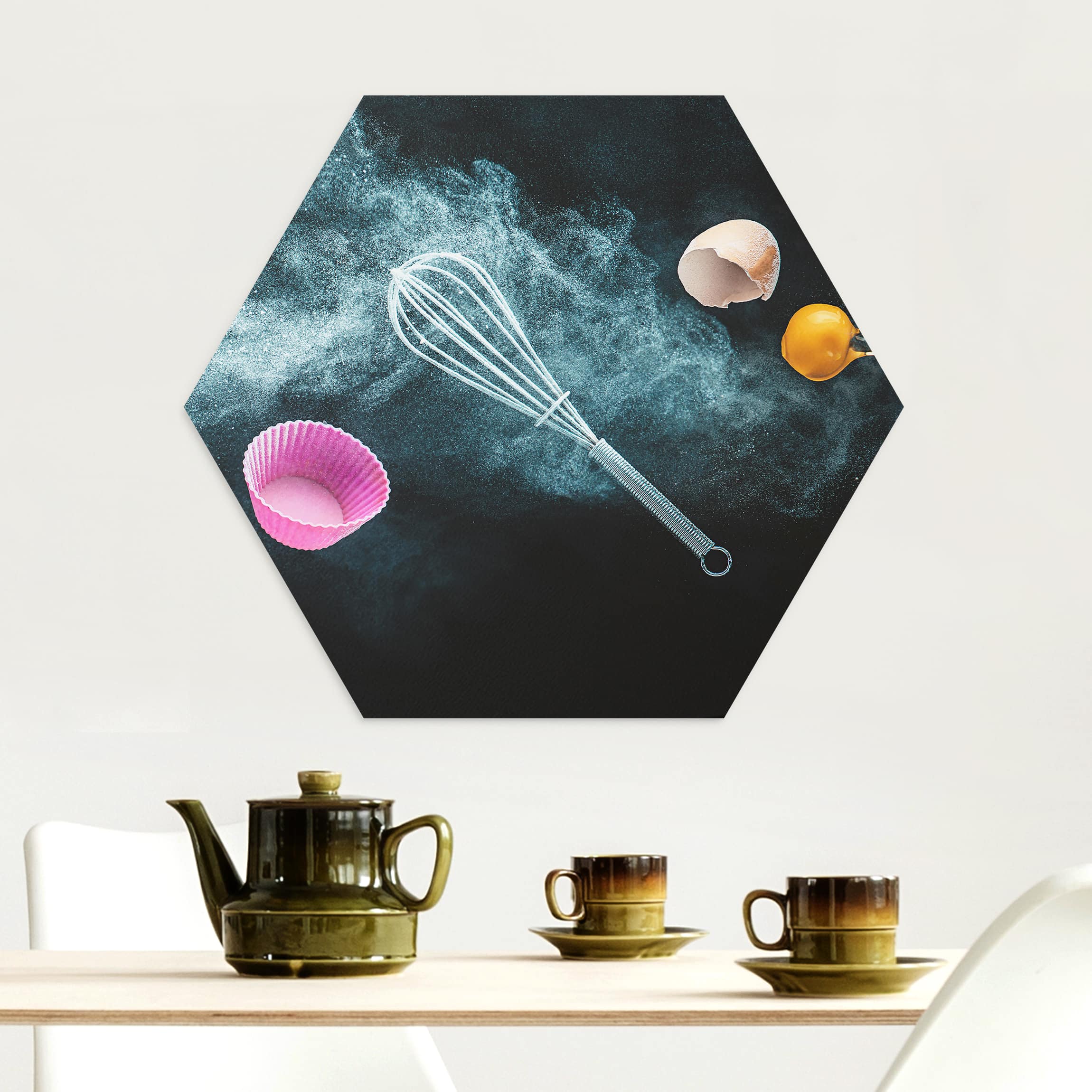 Hexagon-Alu-Dibond Bild Chaos in der Küche