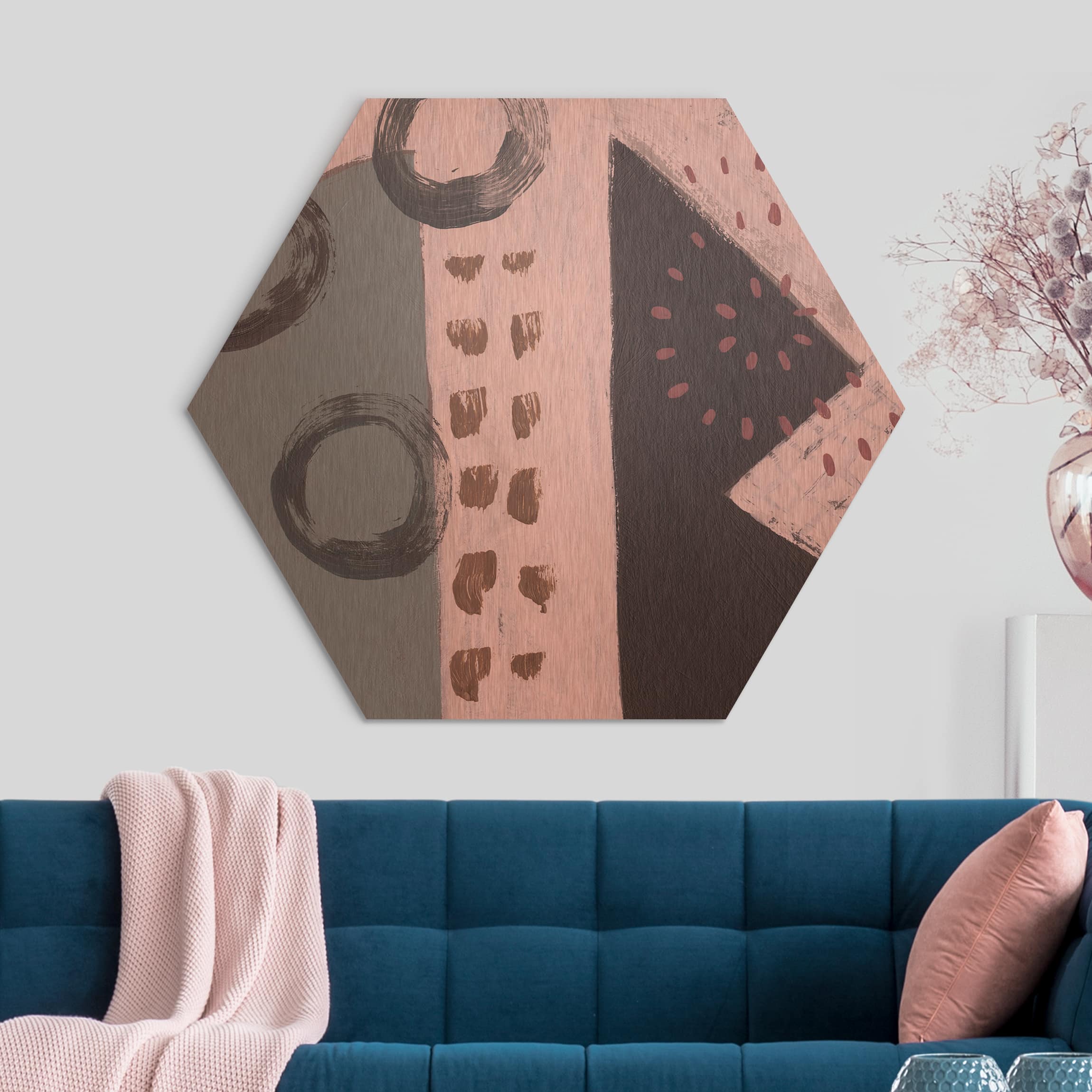 Hexagon-Alu-Dibond Bild Karneval der Formen in Petrol III