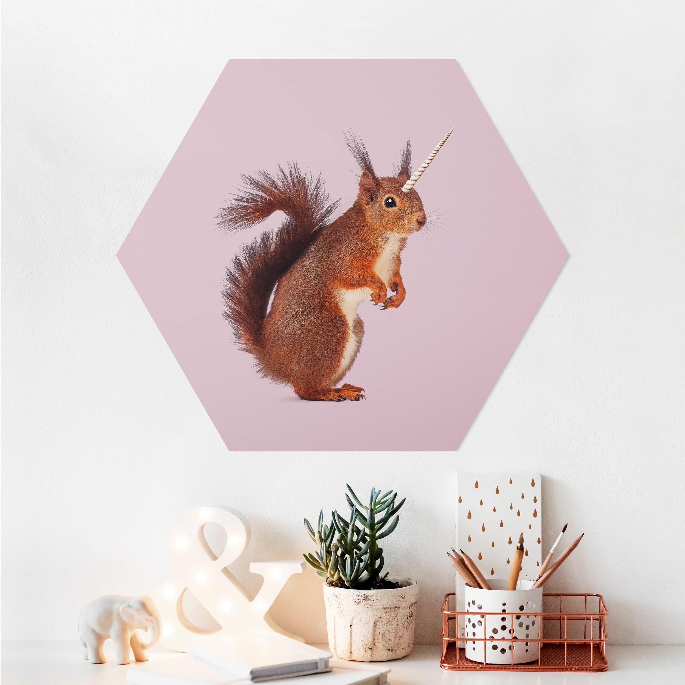 Hexagon-Alu-Dibond Bild Einhörnchen