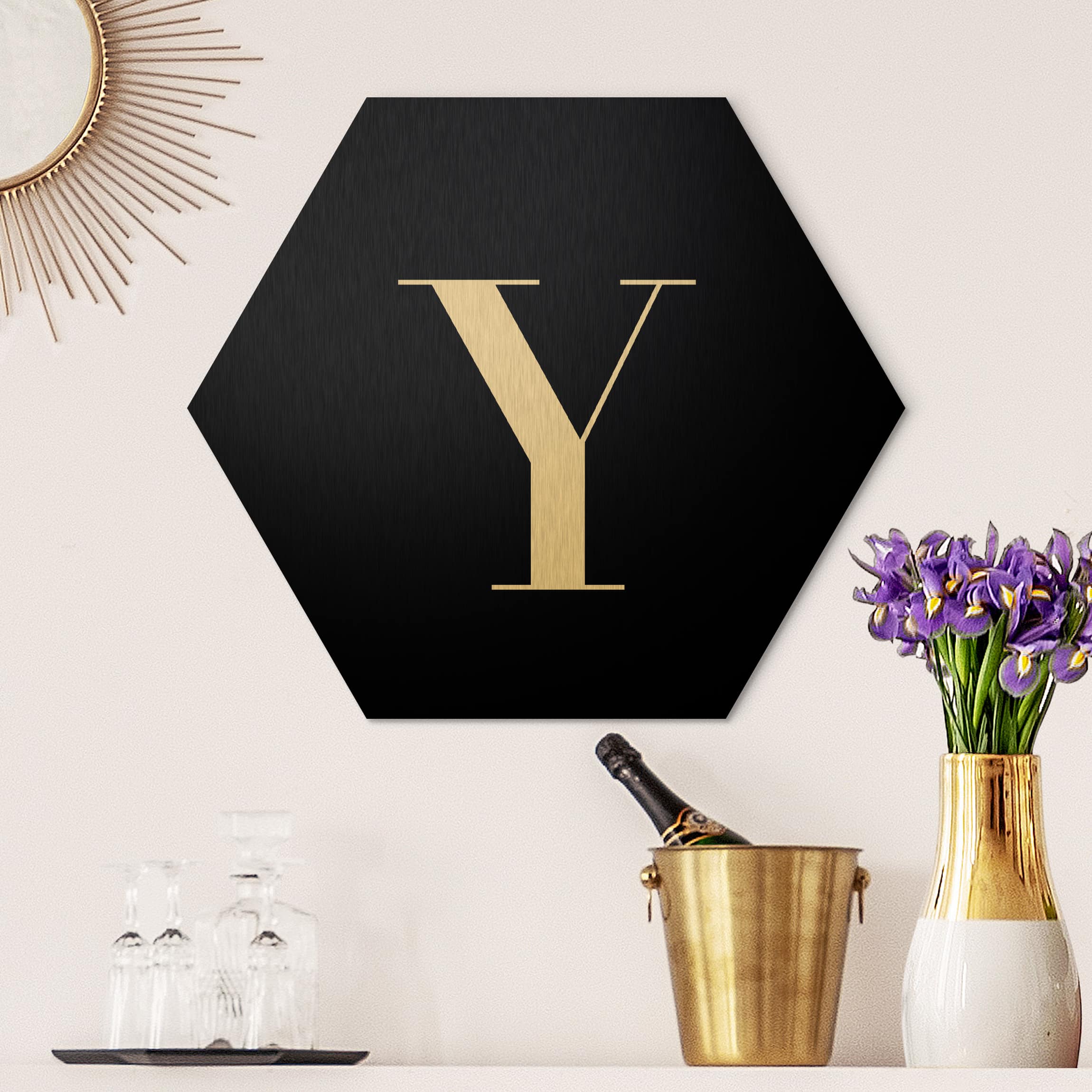 Hexagon-Alu-Dibond Bild Buchstabe Serif Schwarz Y