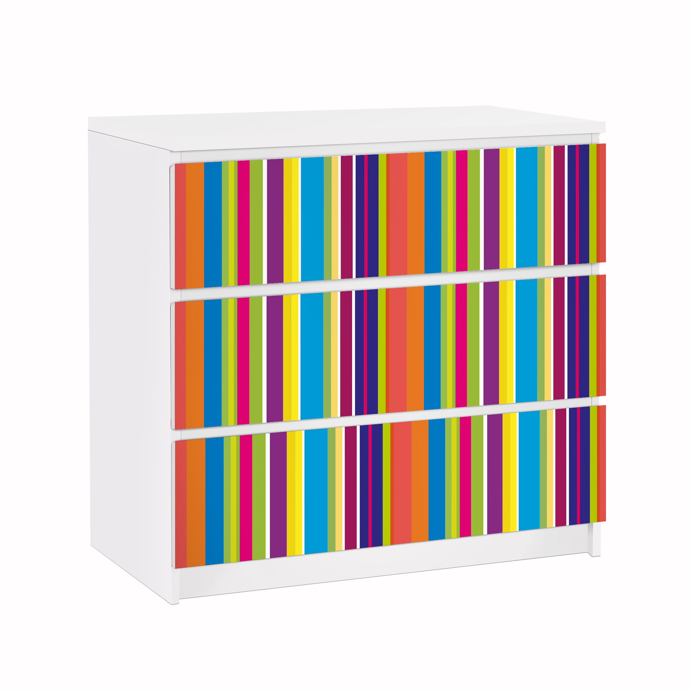 Möbelfolie für IKEA Malm Kommode 3 Schubladen Happy Stripes
