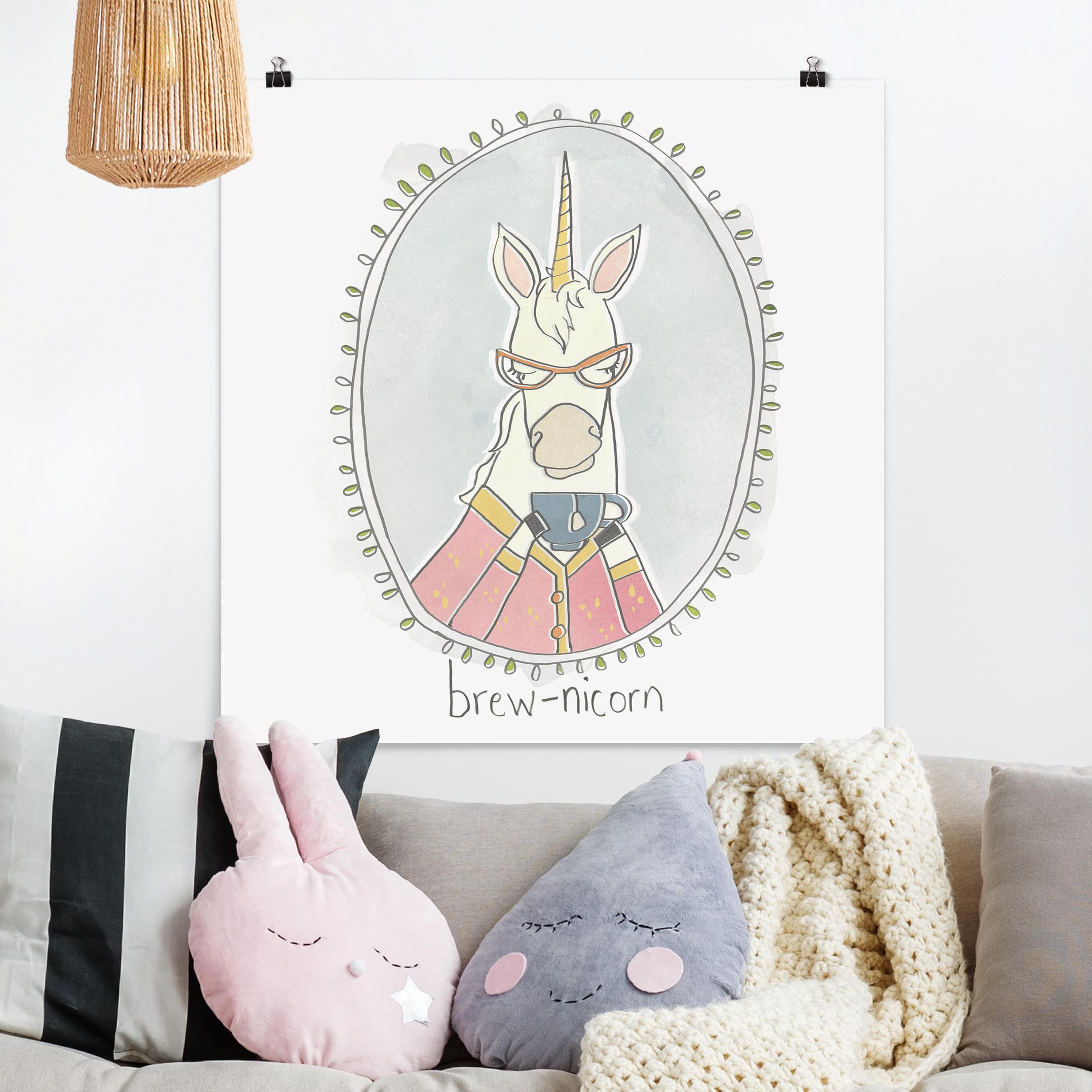 Poster - Quadrat Koffeinhaltiges Einhorn