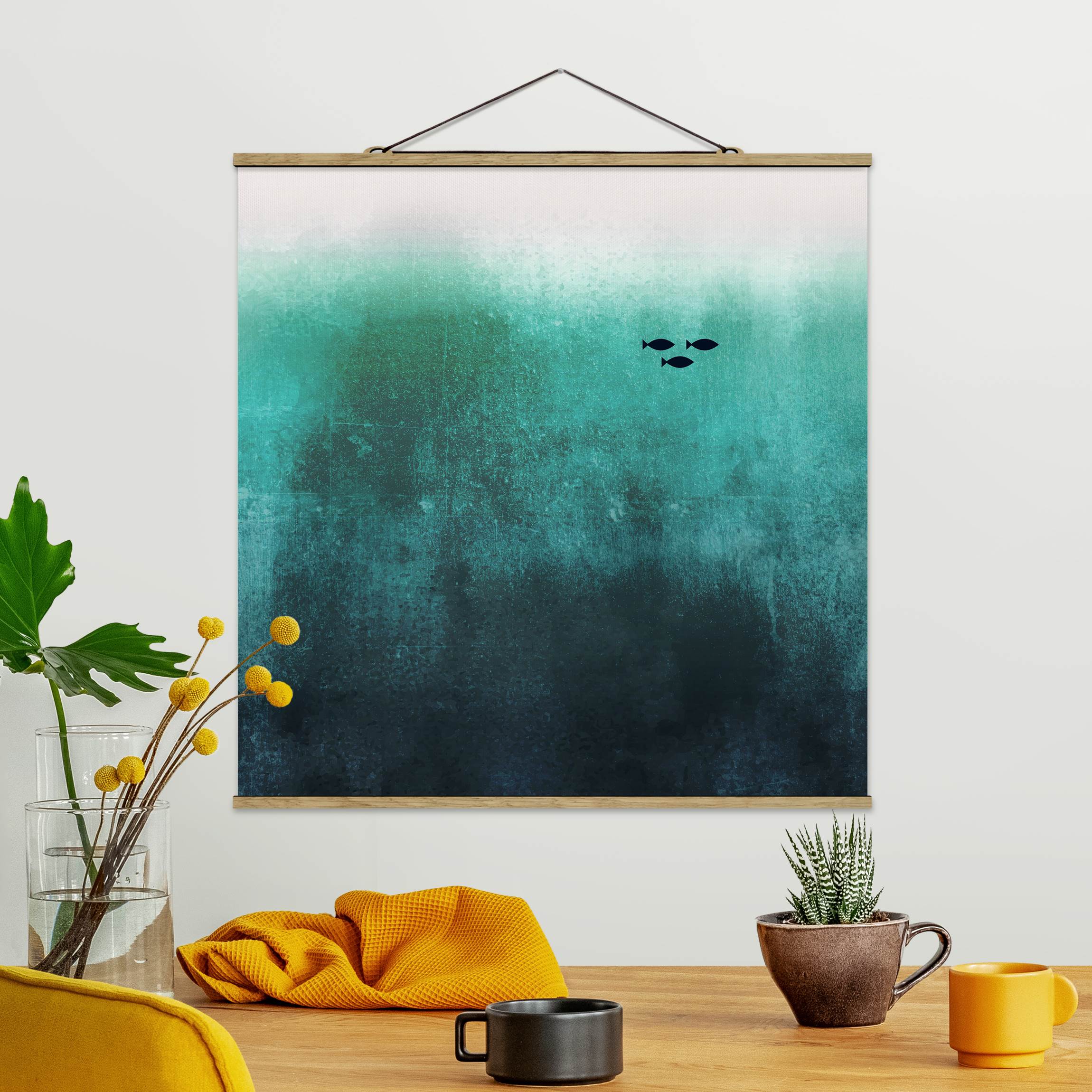 Stoffbild mit Posterleisten Fische in der Tiefsee