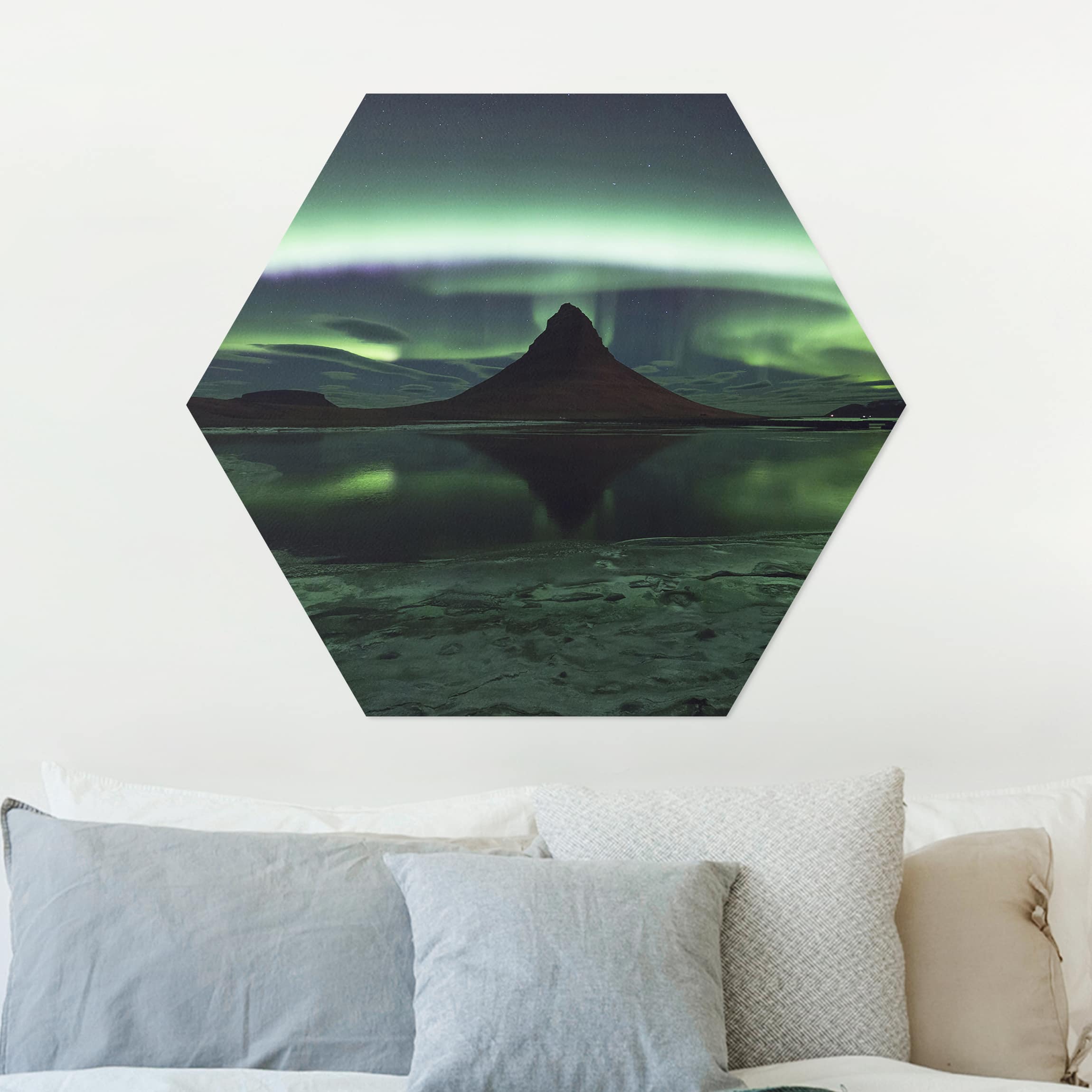 Hexagon-Alu-Dibond Bild Polarlicht in Island