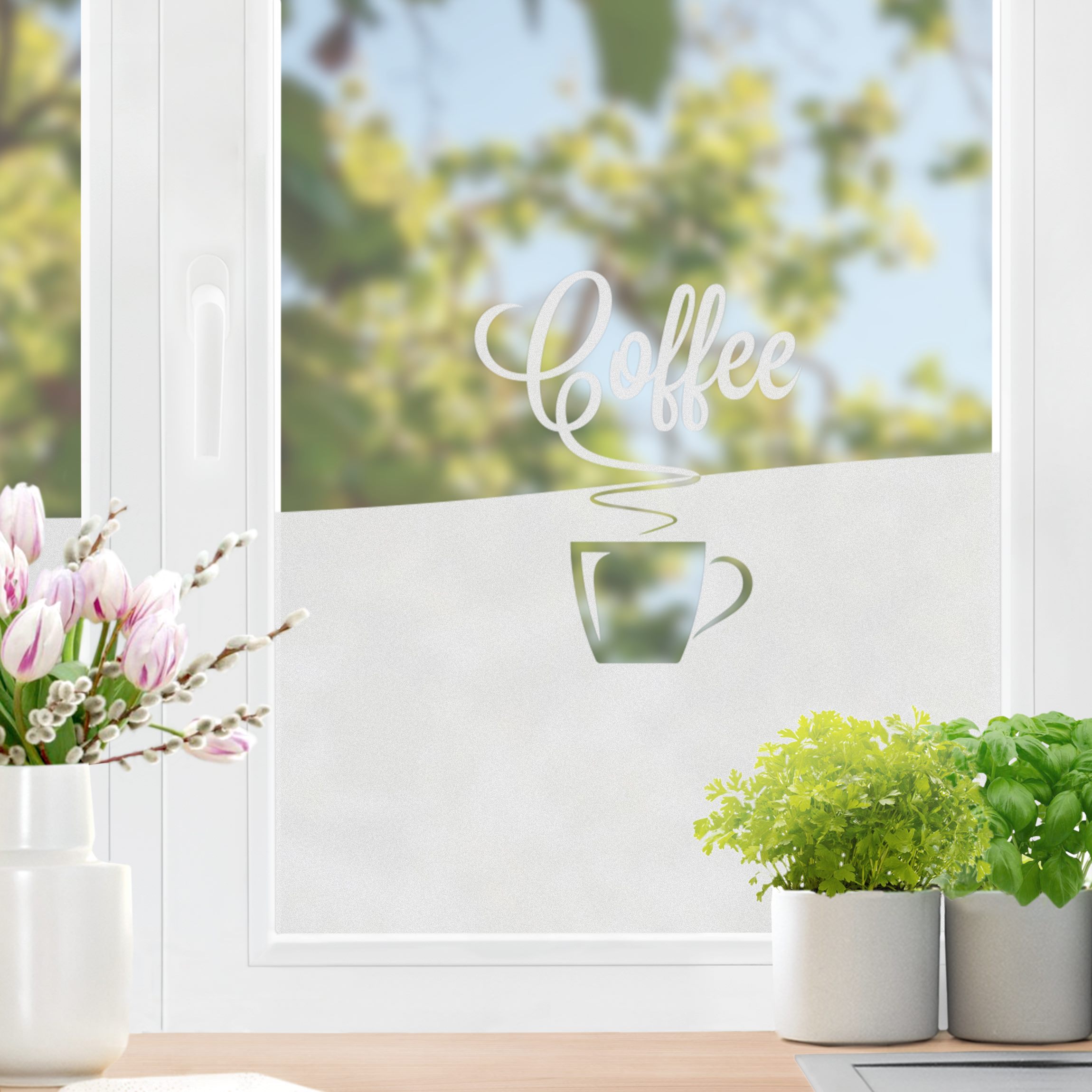 Fensterfolie Sichtschutz Heißer Kaffee Bordüre