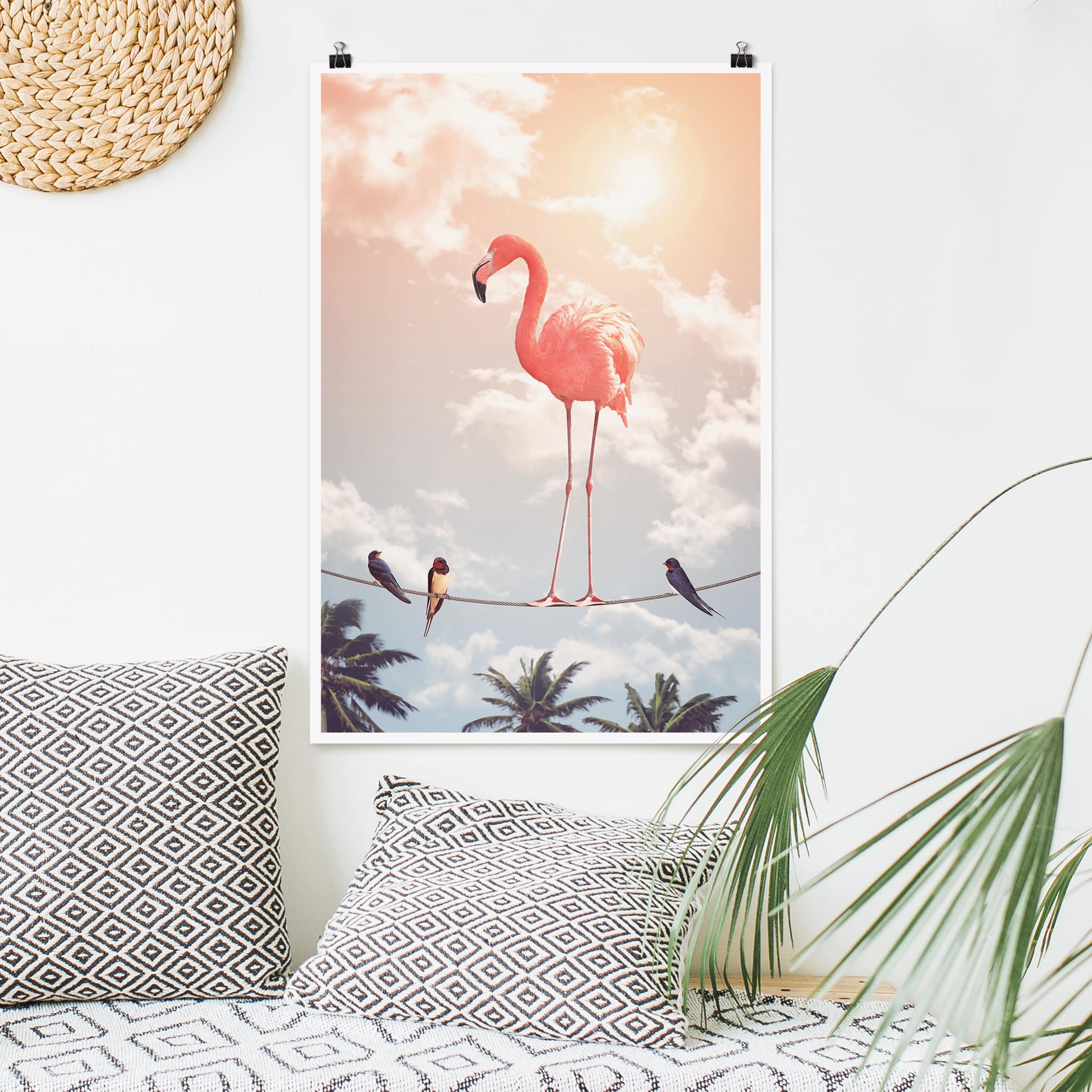 Poster - Hochformat Himmel mit Flamingo