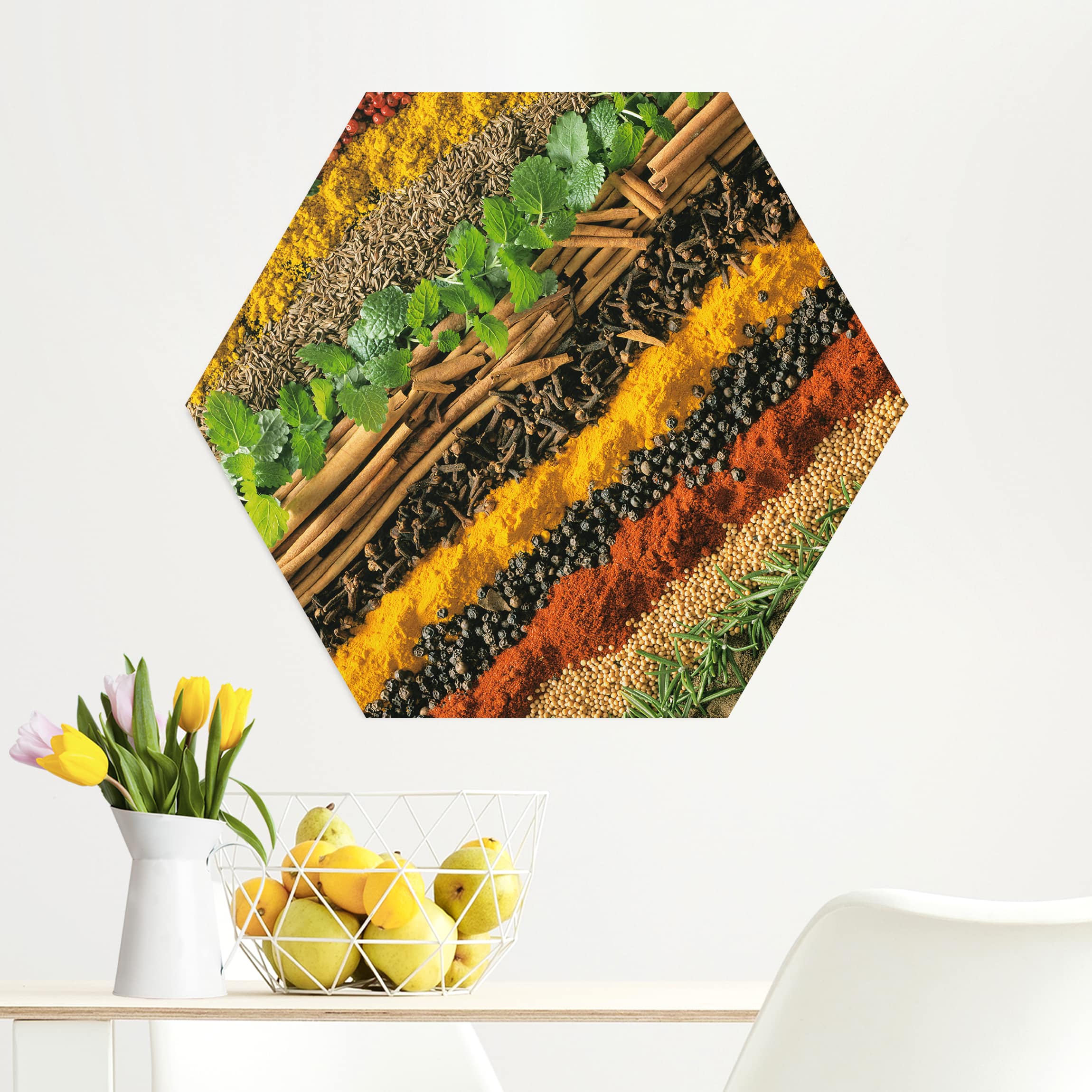 Hexagon-Alu-Dibond Bild Gewürzstreifen