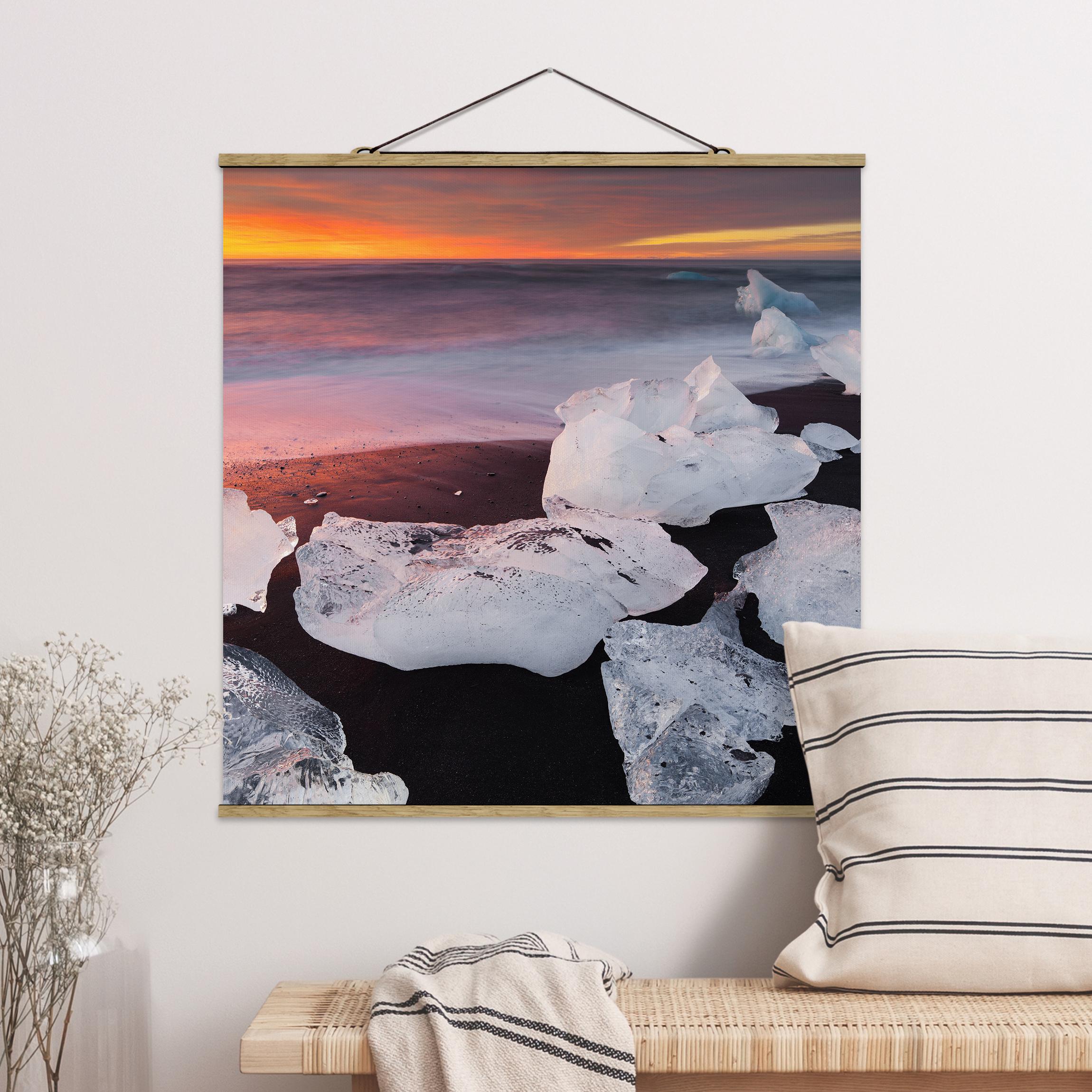 Stoffbild mit Posterleisten Eisbrocken Jökulsárlon Island