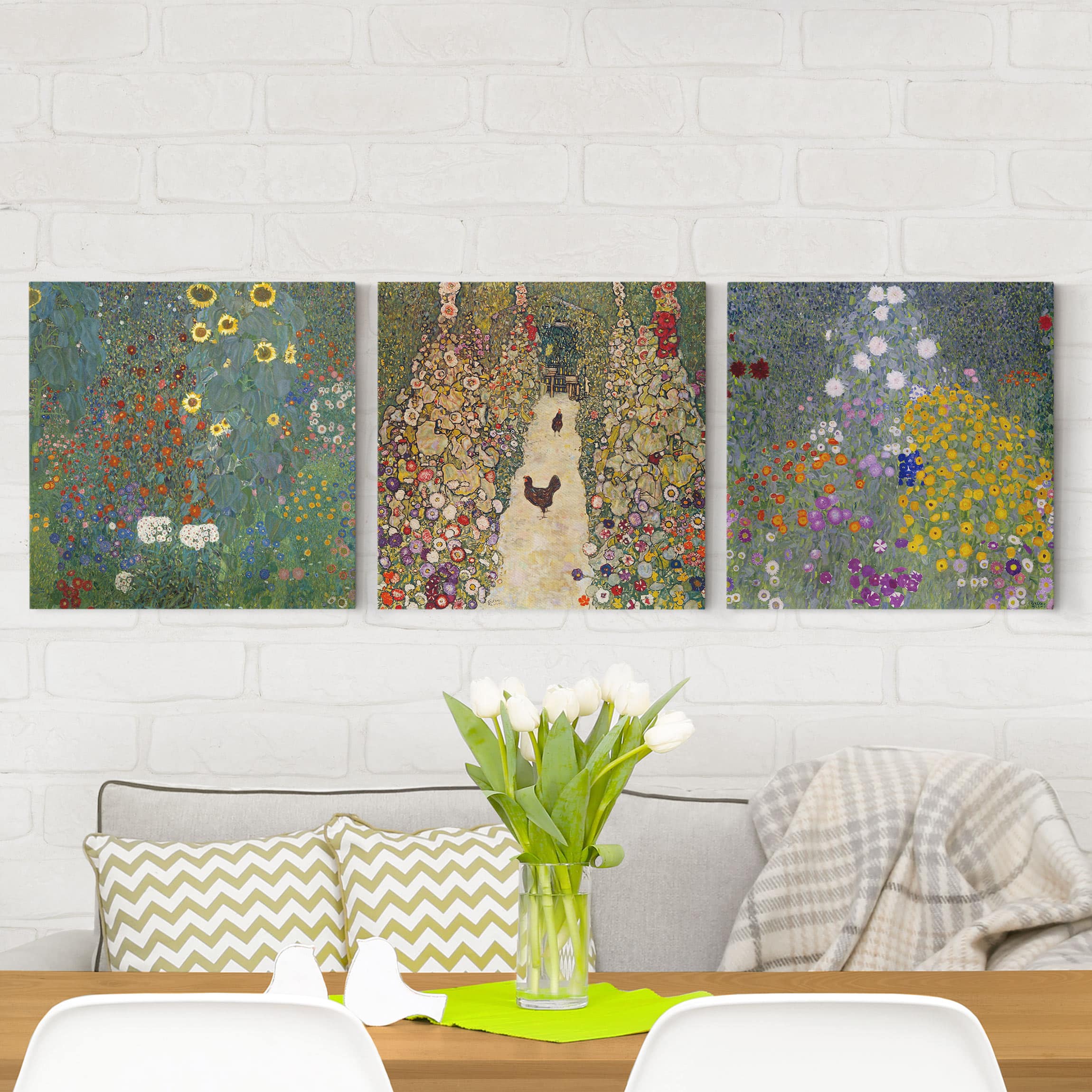 3-teiliges Leinwandbild - Quadrat Gustav Klimt - Im Garten