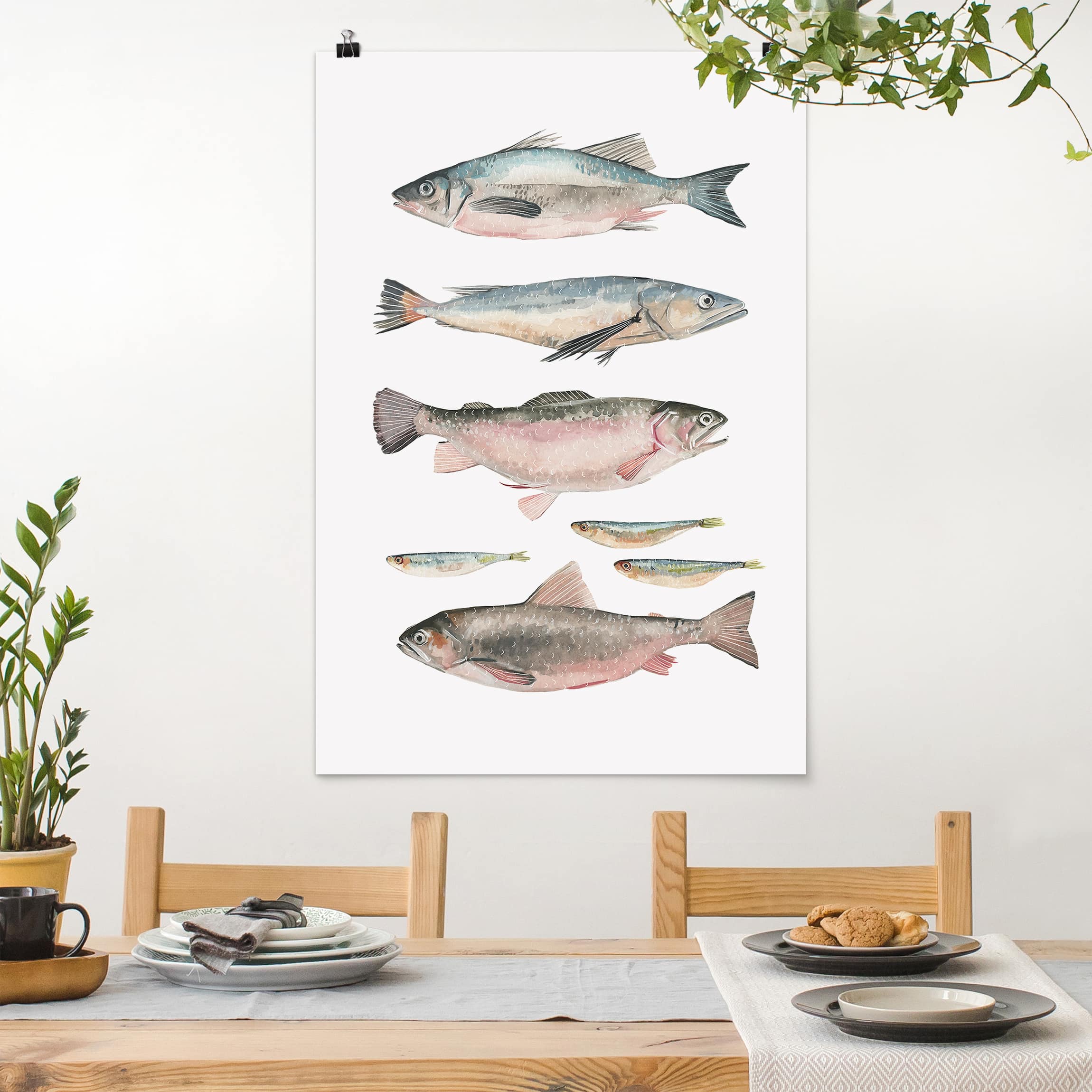 Poster - Hochformat Sieben Fische in Aquarell I