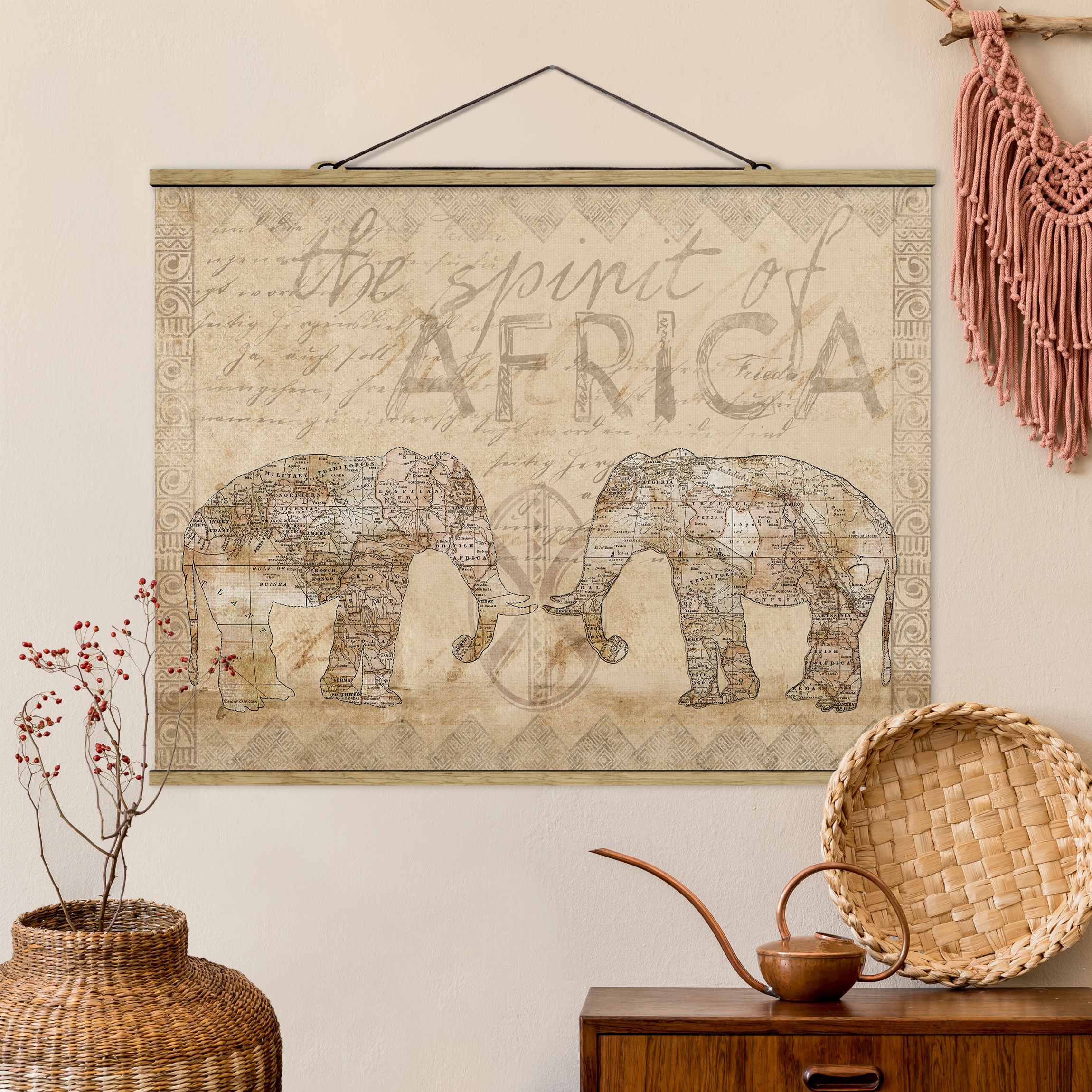 Stoffbild mit Posterleisten Vintage Collage - Spirit of Africa