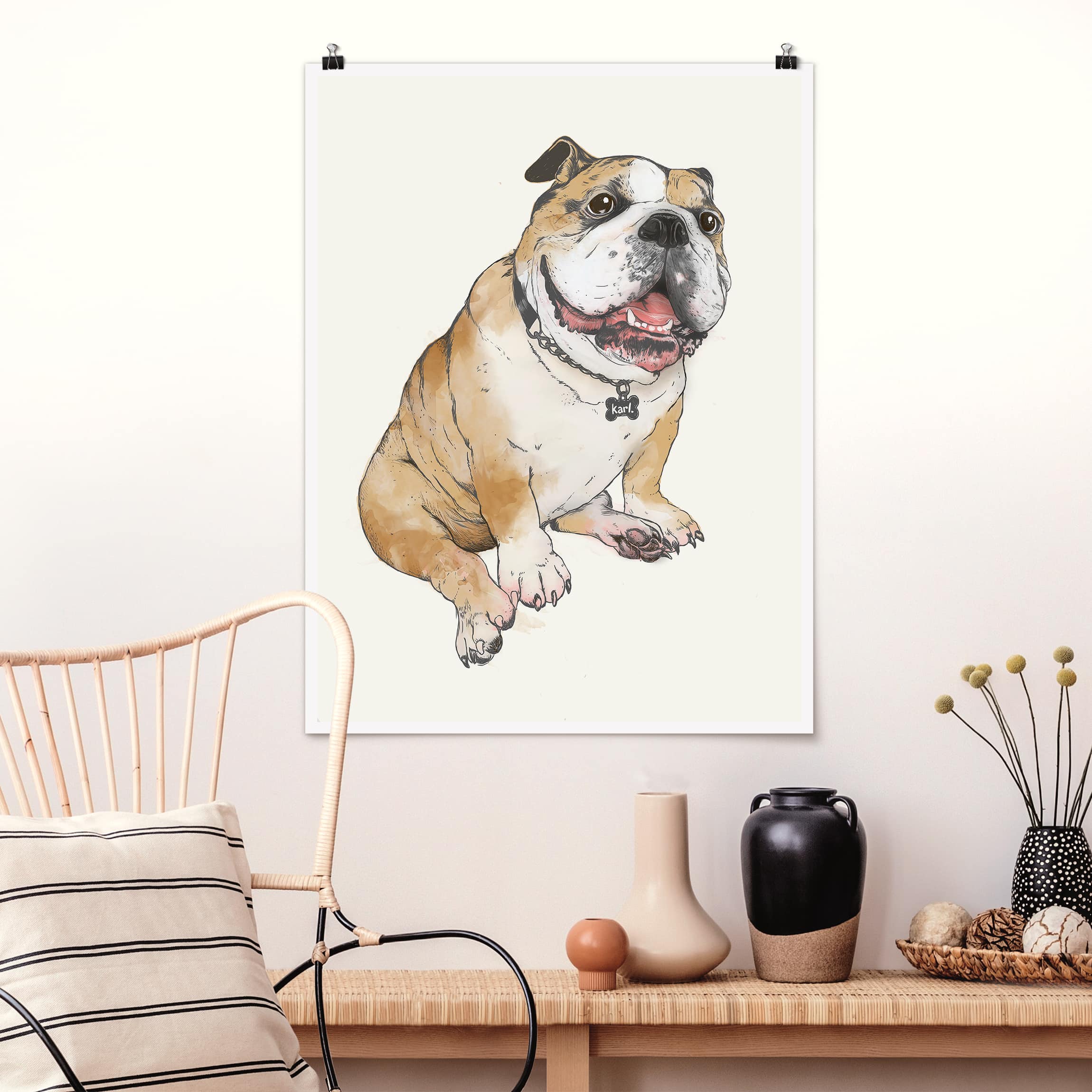 Poster - Hochformat Illustration Hund Bulldogge Malerei
