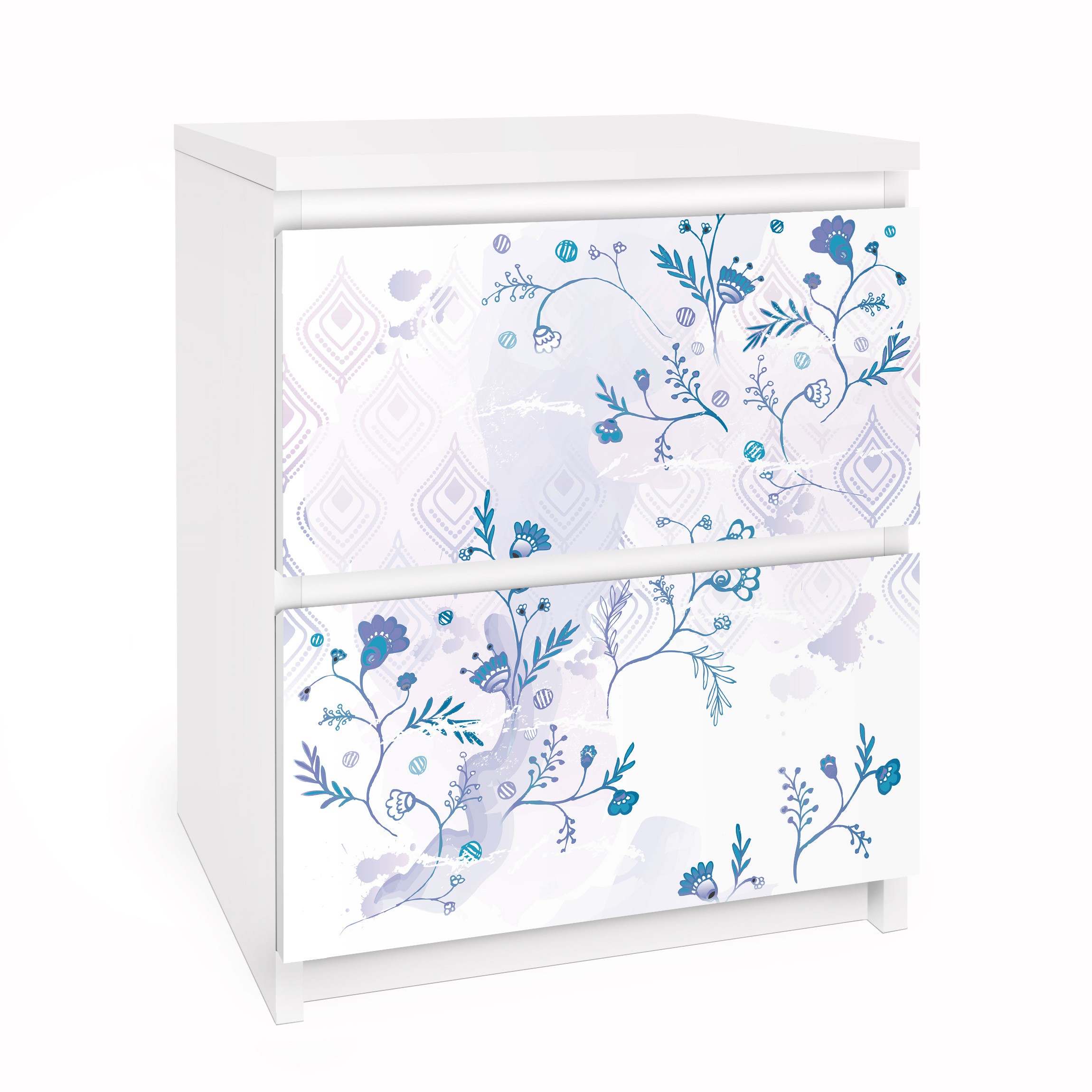 Möbelfolie für IKEA Malm Kommode 2 Schubladen Blaues Fantasiemuster