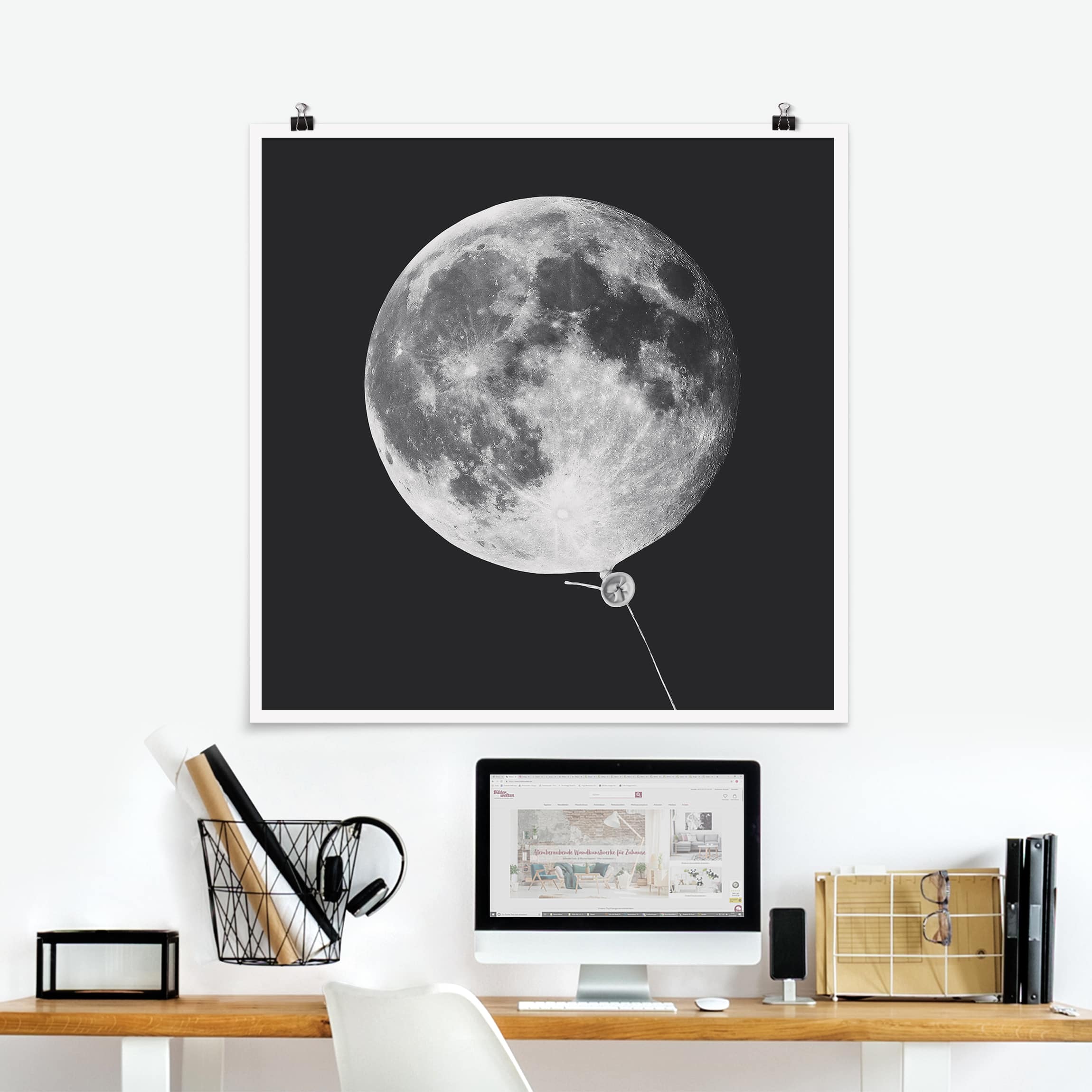 Poster Luftballon mit Mond