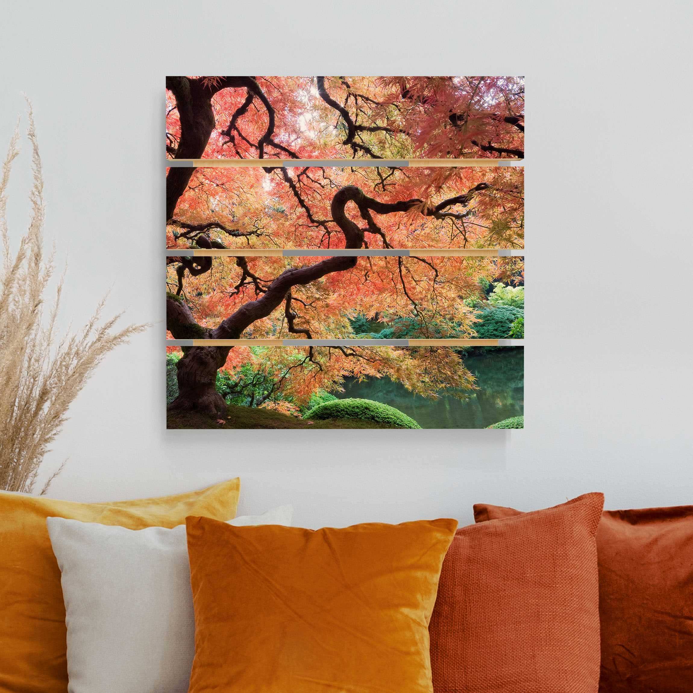 Holzbild Plankenoptik - Quadrat Japanischer Garten