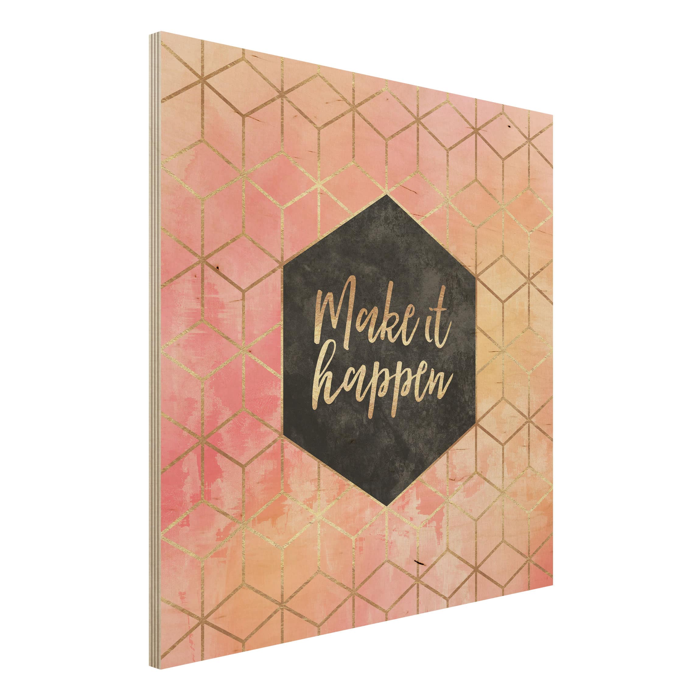 Holzbild - Quadrat Make It Happen Geometrie Pastell