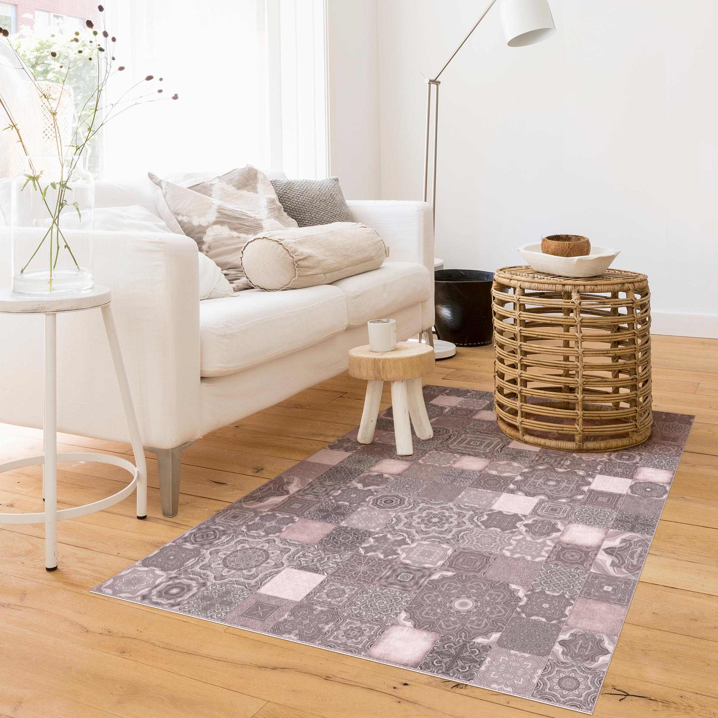 Vinylteppich Art Deco Fliesen Rosa Marmor mit Schimmer