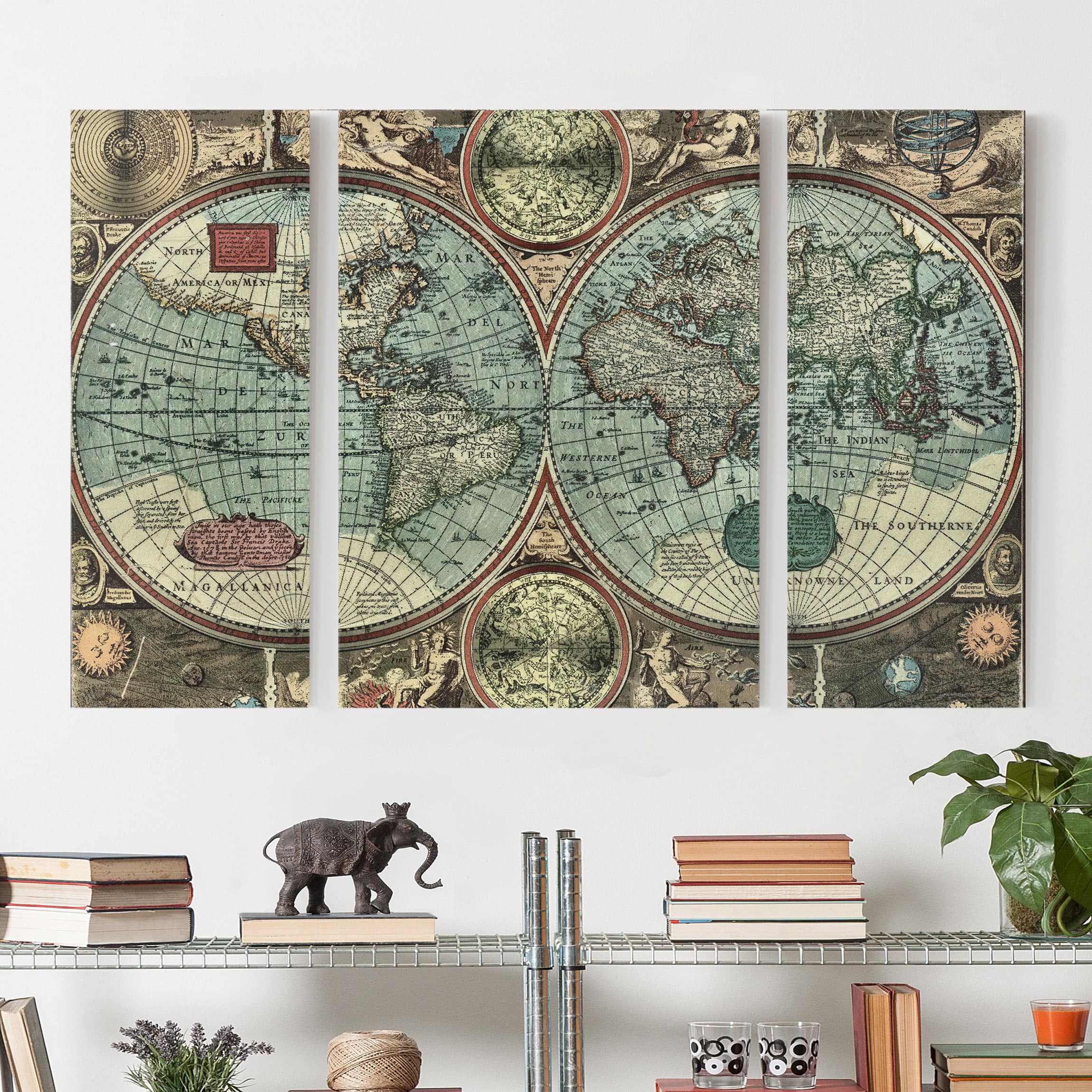 3-teiliges Leinwandbild Weltkarte Die alte Welt