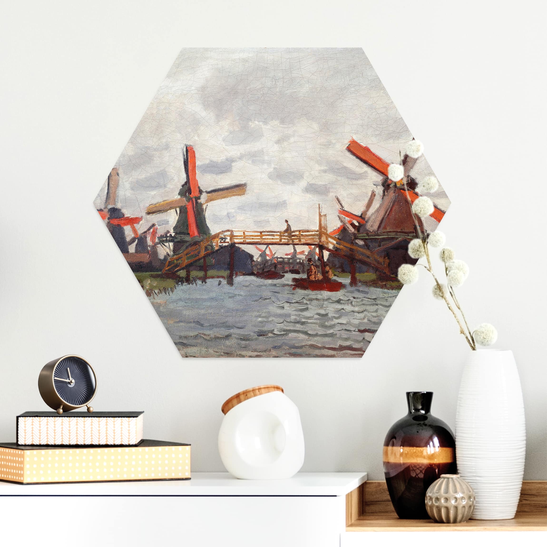 Hexagon-Alu-Dibond Bild Claude Monet - Windmühlen Zaandam