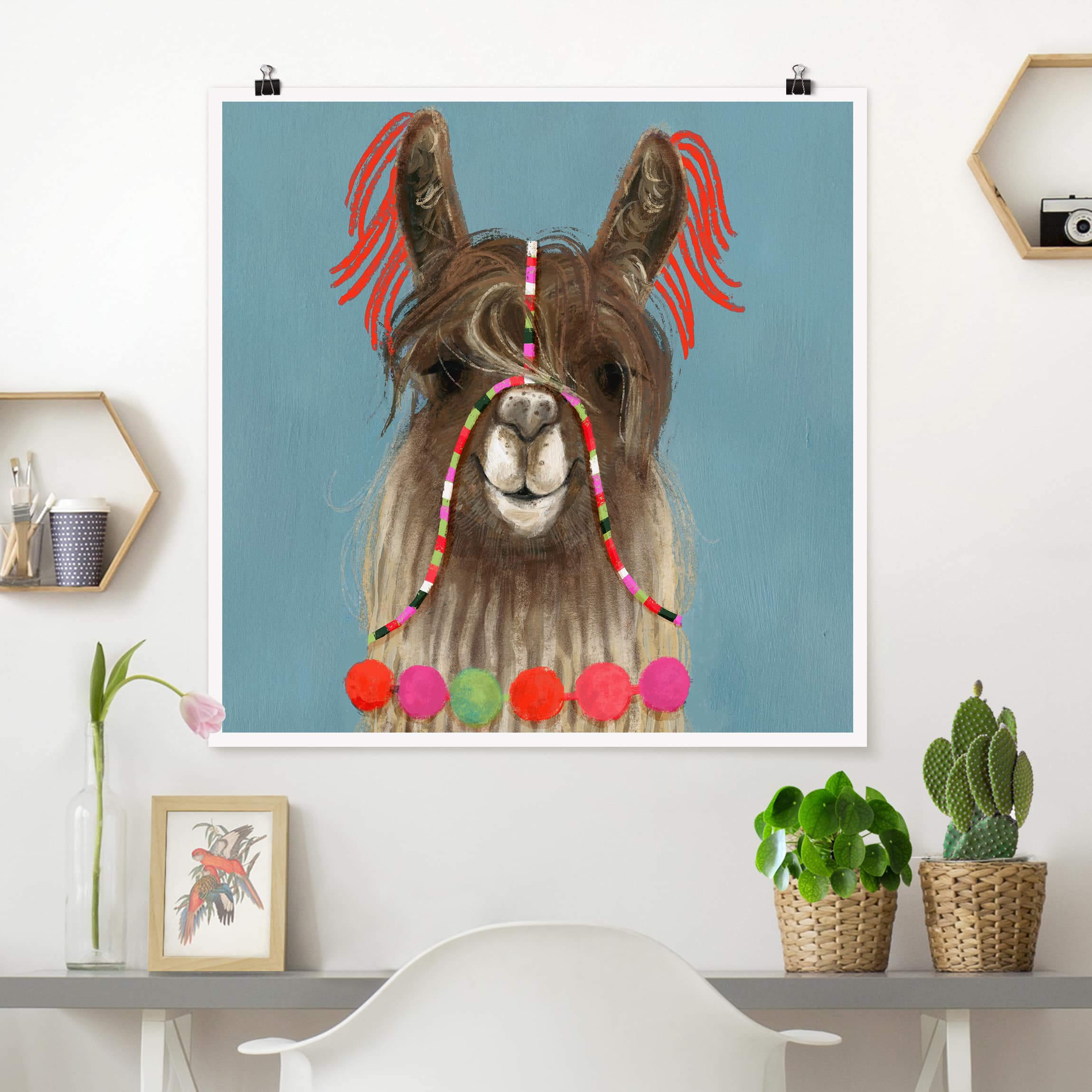 Poster - Quadrat Lama mit Schmuck I