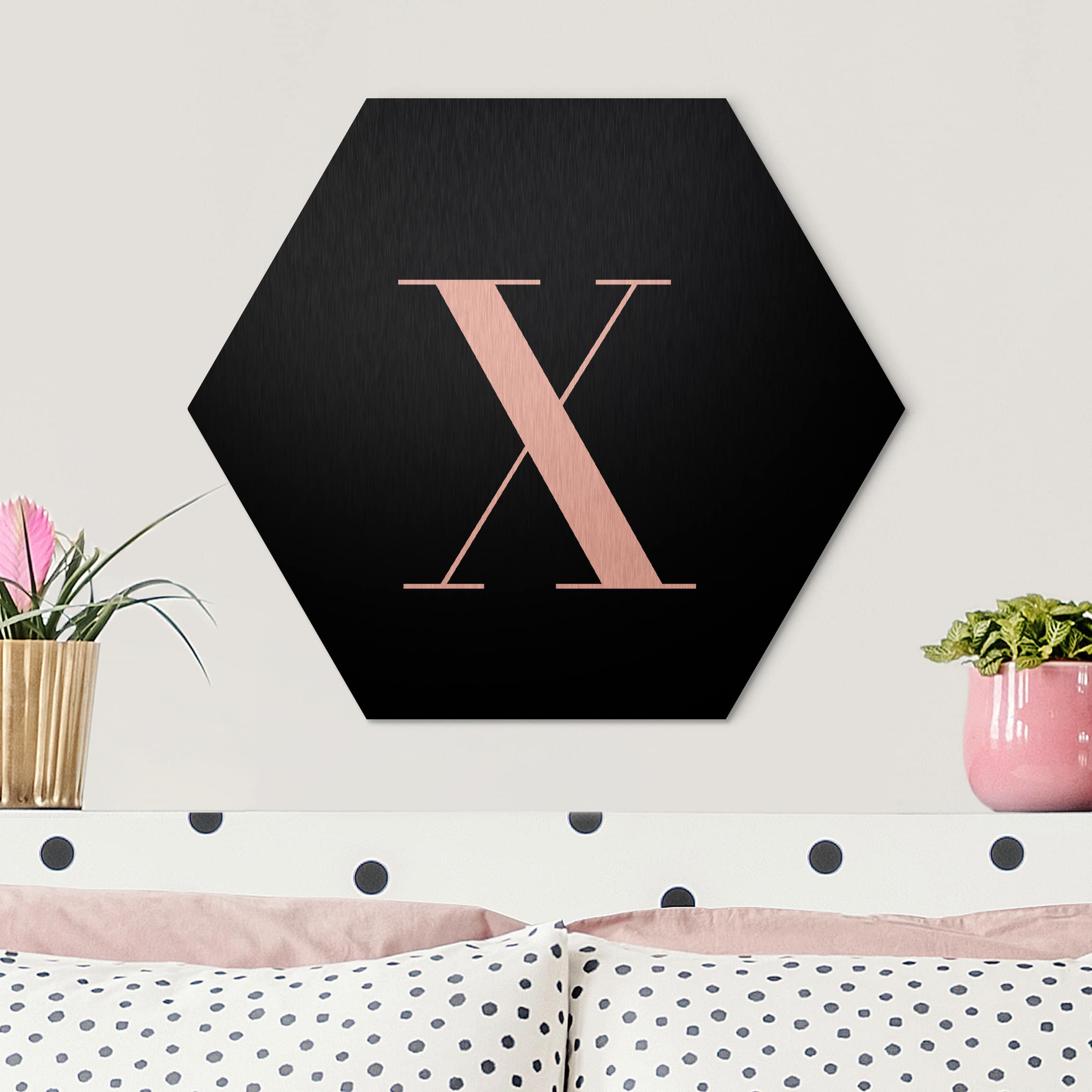 Hexagon-Alu-Dibond Bild Buchstabe Serif Schwarz X