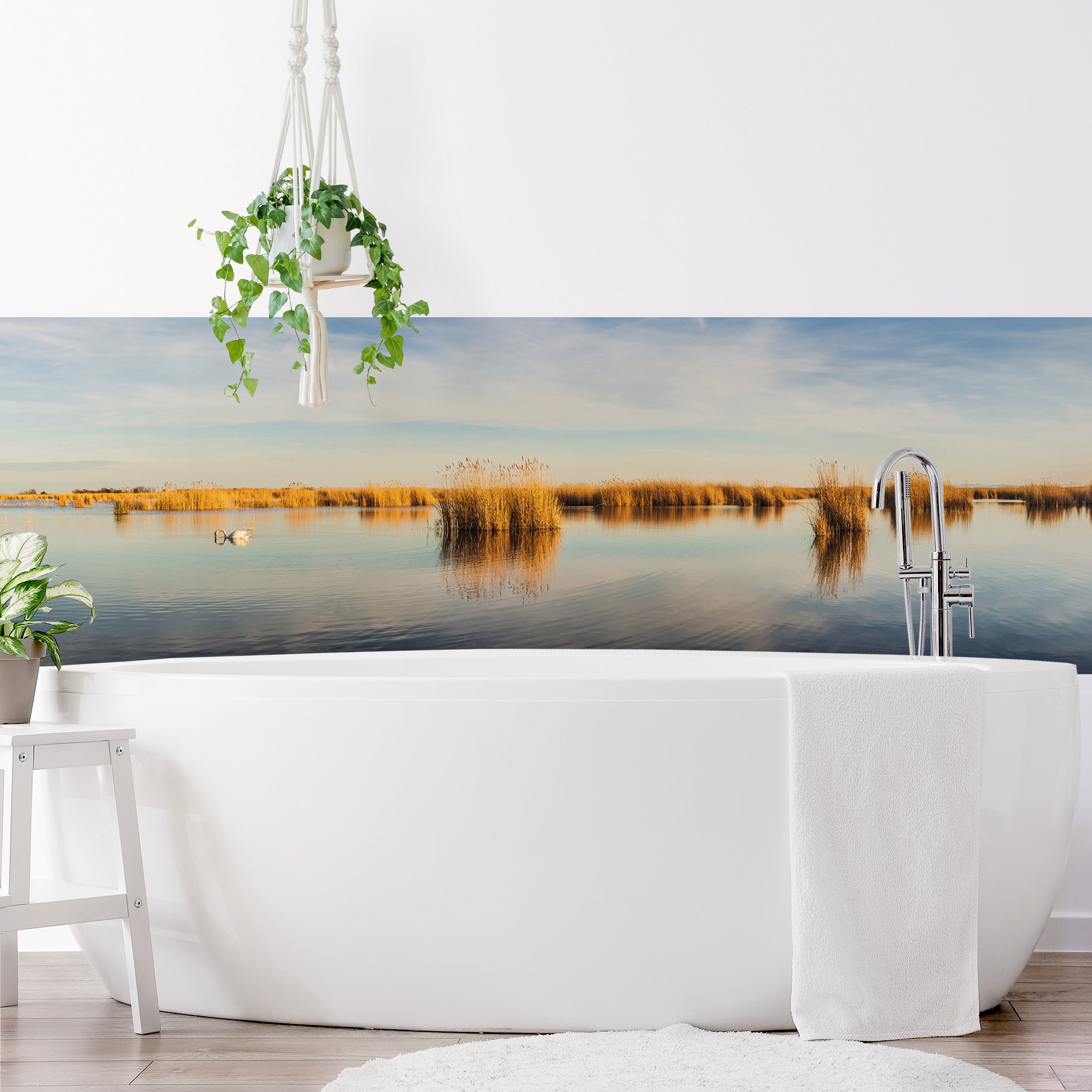 Wandverkleidung Bad Abendstimmung am See