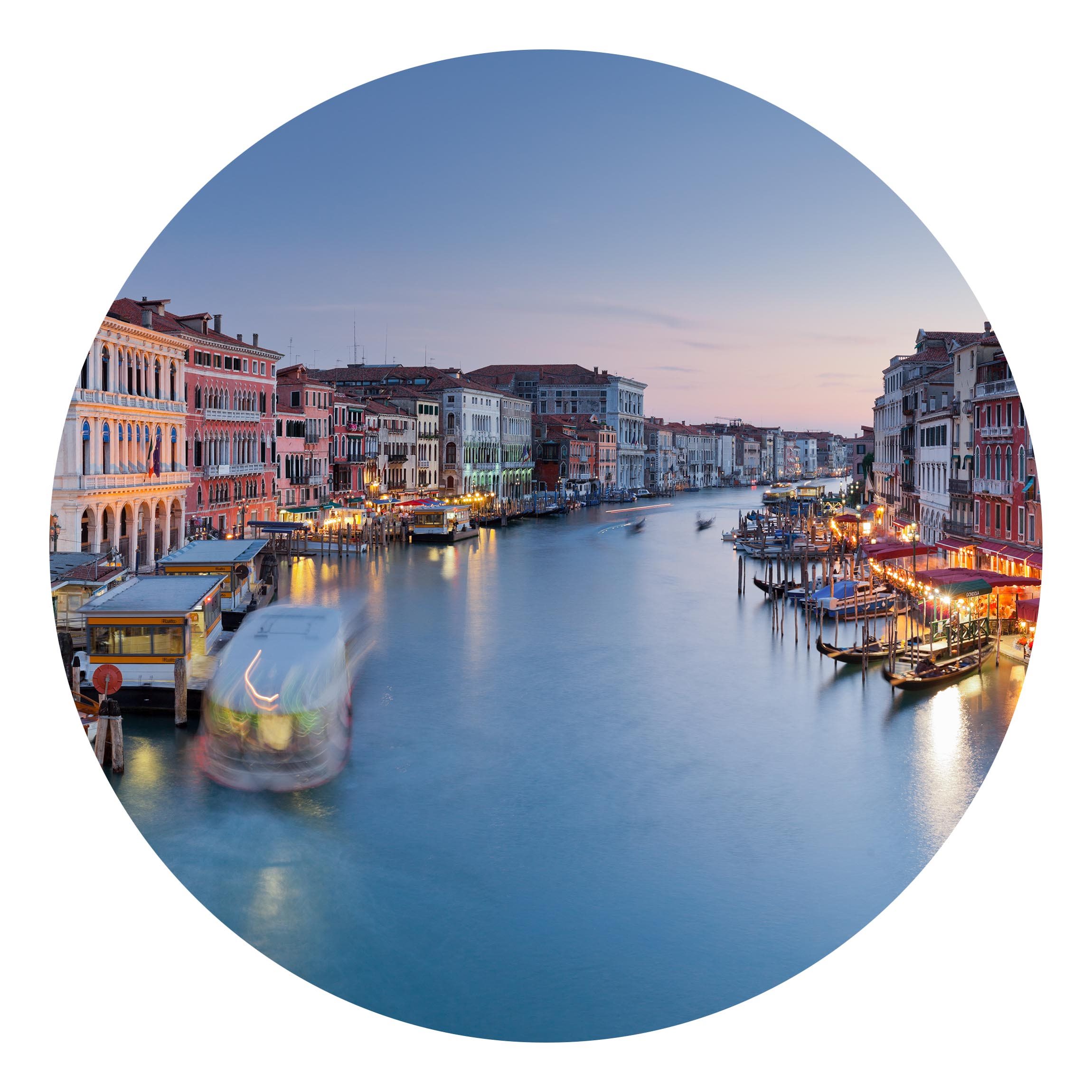 Runde Fototapete selbstklebend Abendstimmung auf Canal Grande in Venedig