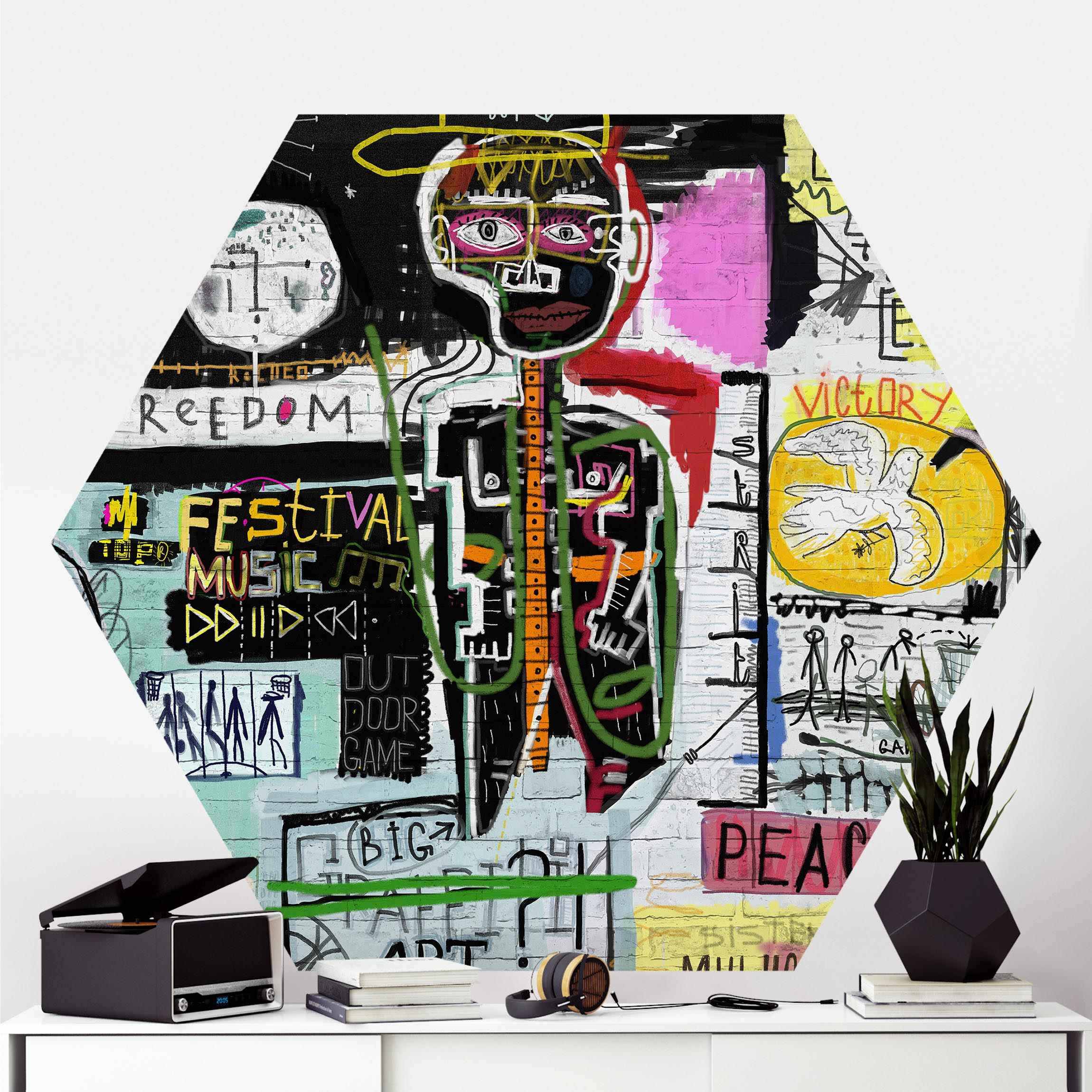 Hexagon Mustertapete selbstklebend Abstract Graffiti Art