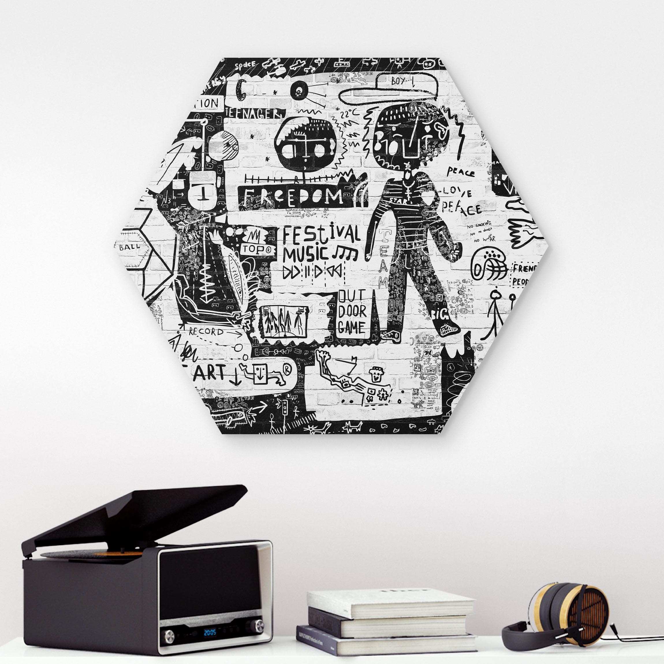 Hexagon-Forexbild Abstract Graffiti Art Schwarz Weiß